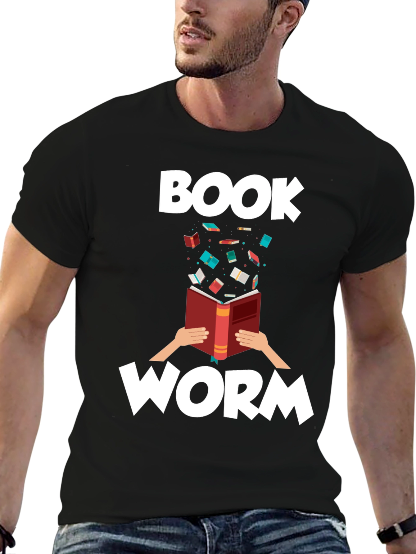Bookworm Graphic Tee - Black Cotton T-Shirt