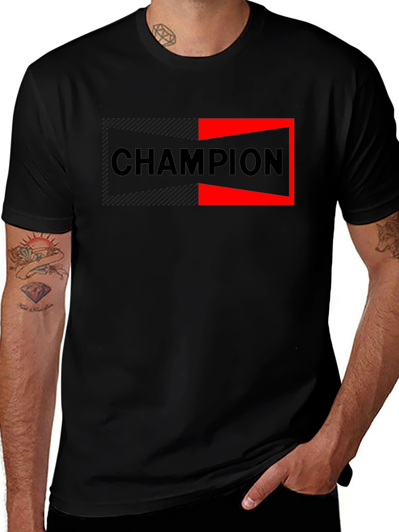 Champion Graphic Print Black T-Shirt for Men