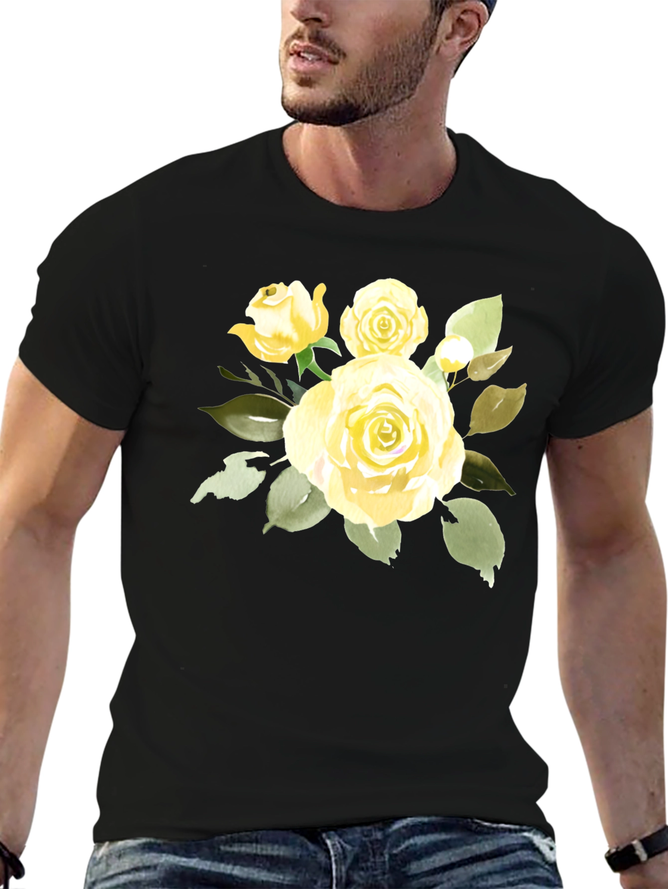 Floral Rose Graphic T-Shirt - Stylish Black Tee