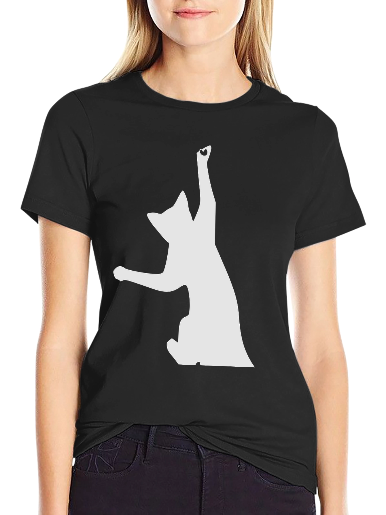 Playful Cat Graphic Black T-Shirt - Unique Design