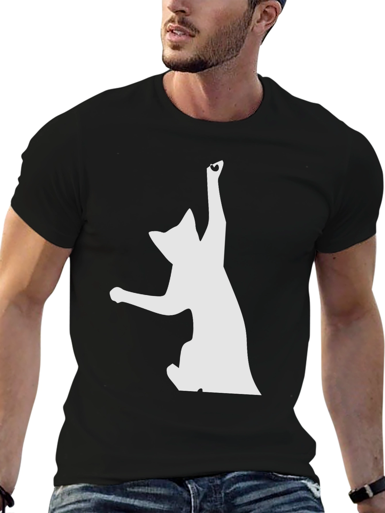 Playful Cat Graphic Black T-Shirt - Unique Design