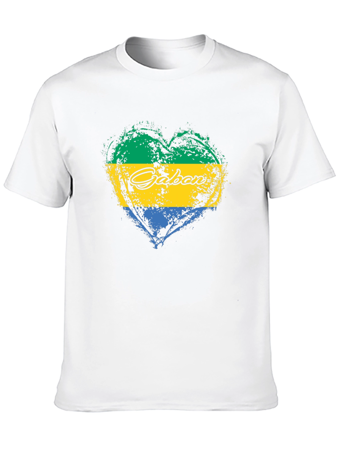 Gabon Flag Heart T-Shirt Black Crew Neck