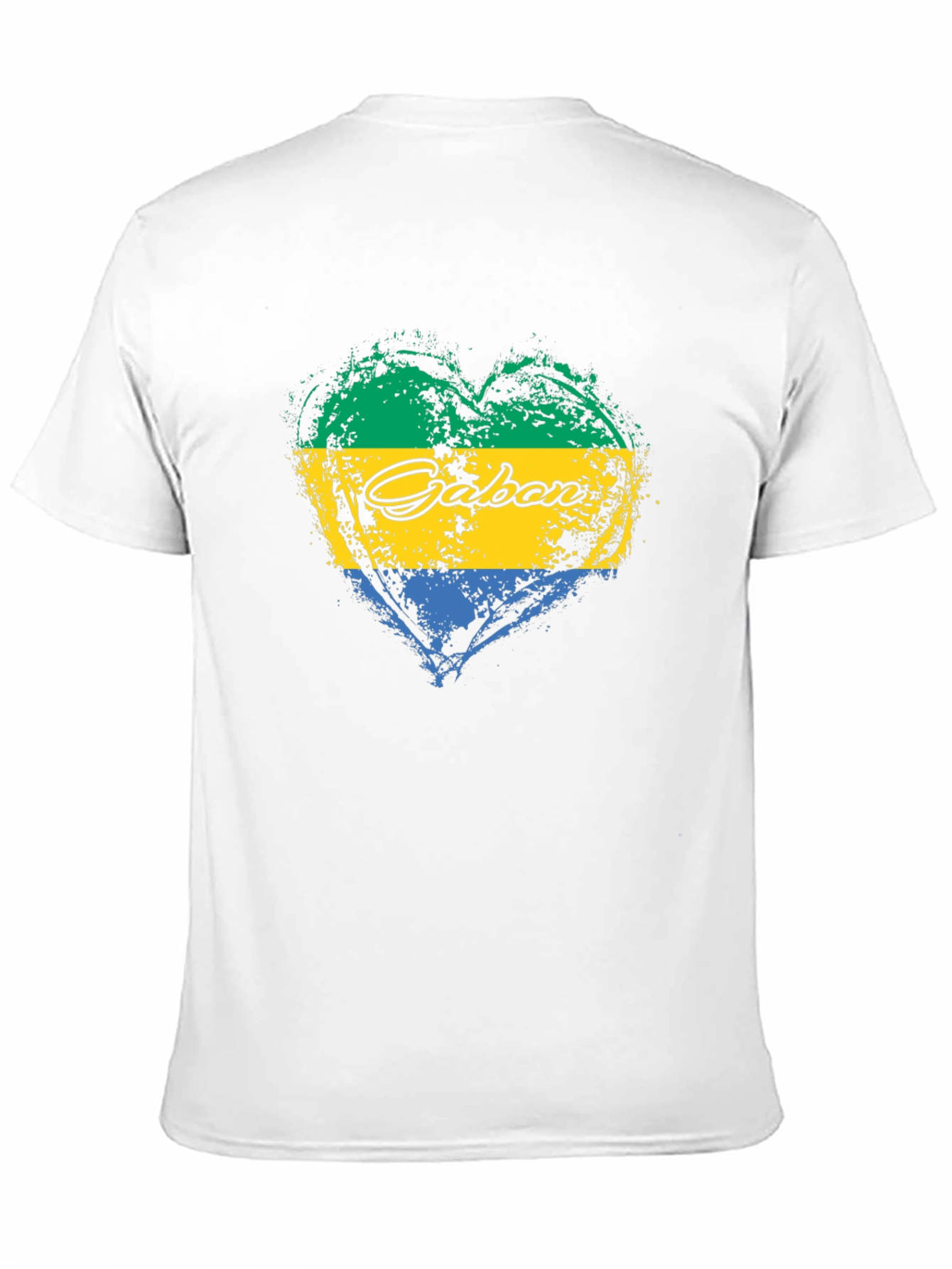 Gabon Flag Heart T-Shirt Black Crew Neck