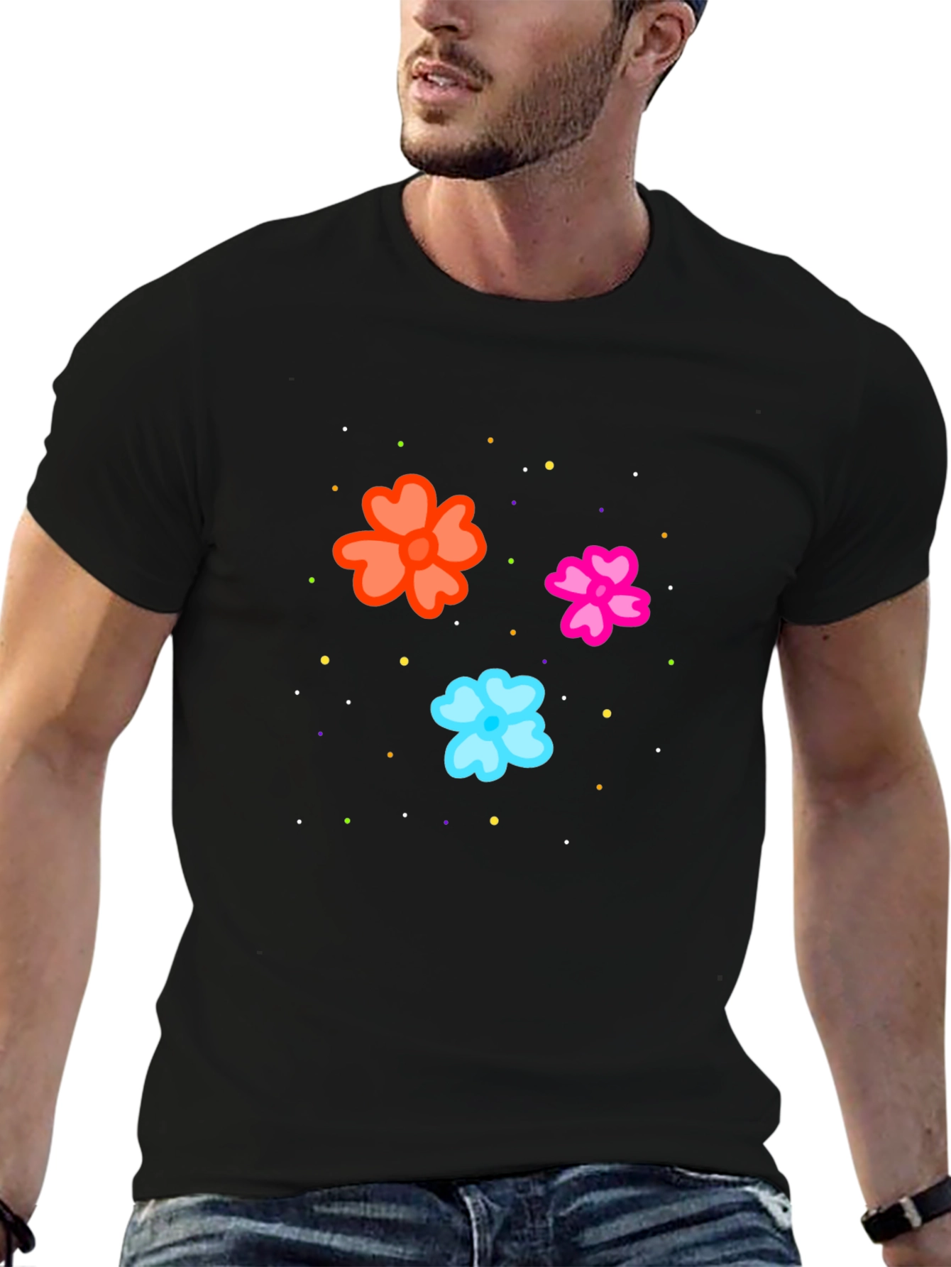 Floral Print Black T-Shirt for Men