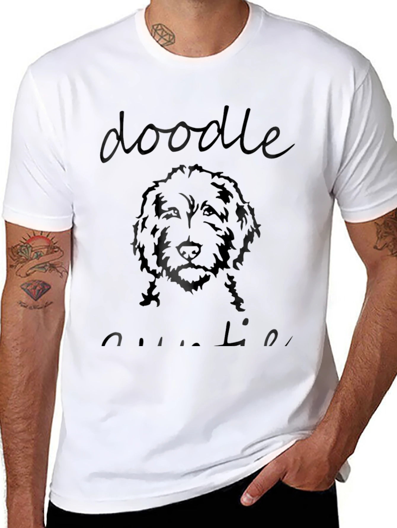 Doodle Auntie T-Shirt - Black Crew Neck Tee