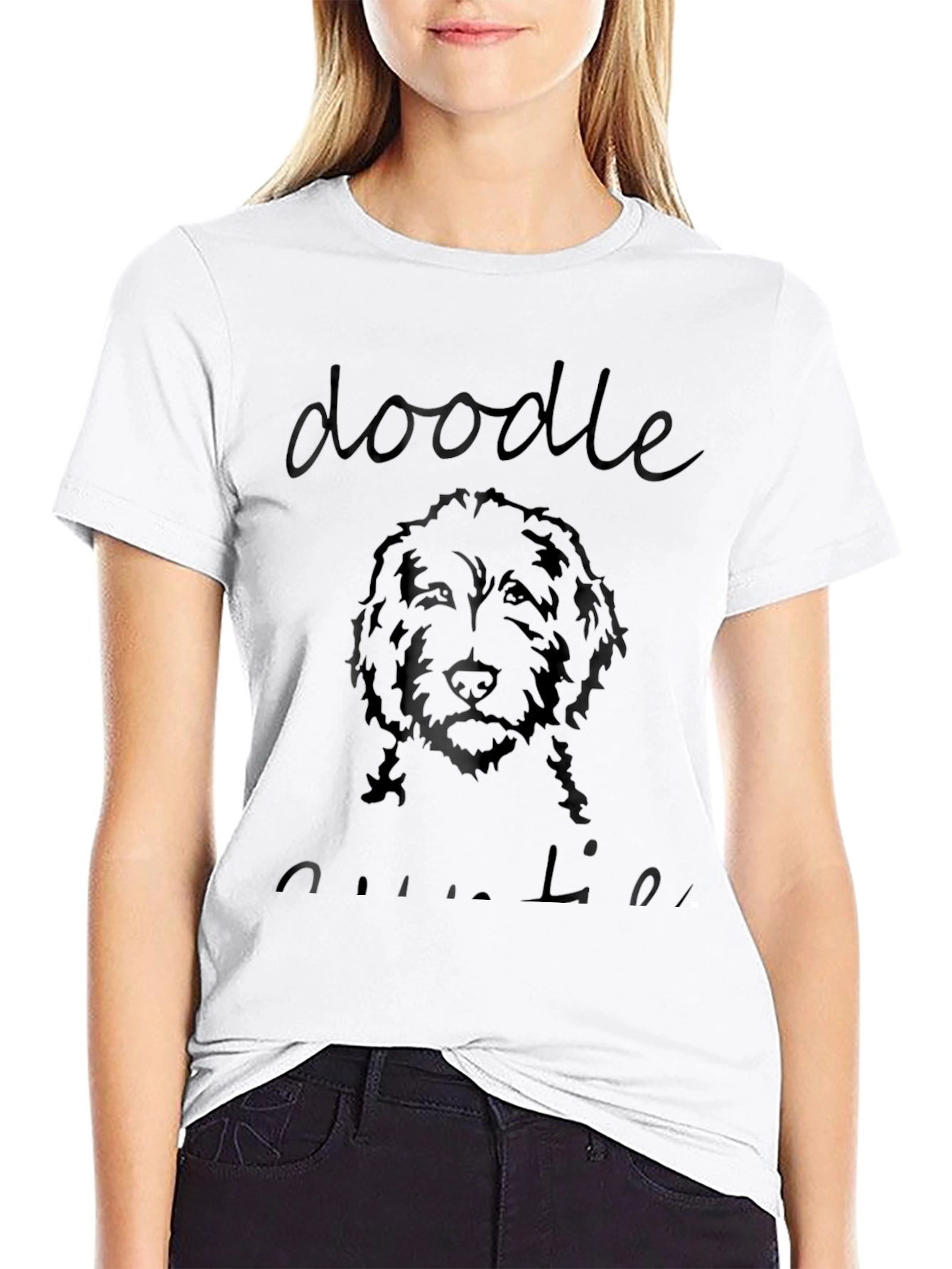 Doodle Auntie T-Shirt - Black Crew Neck Tee