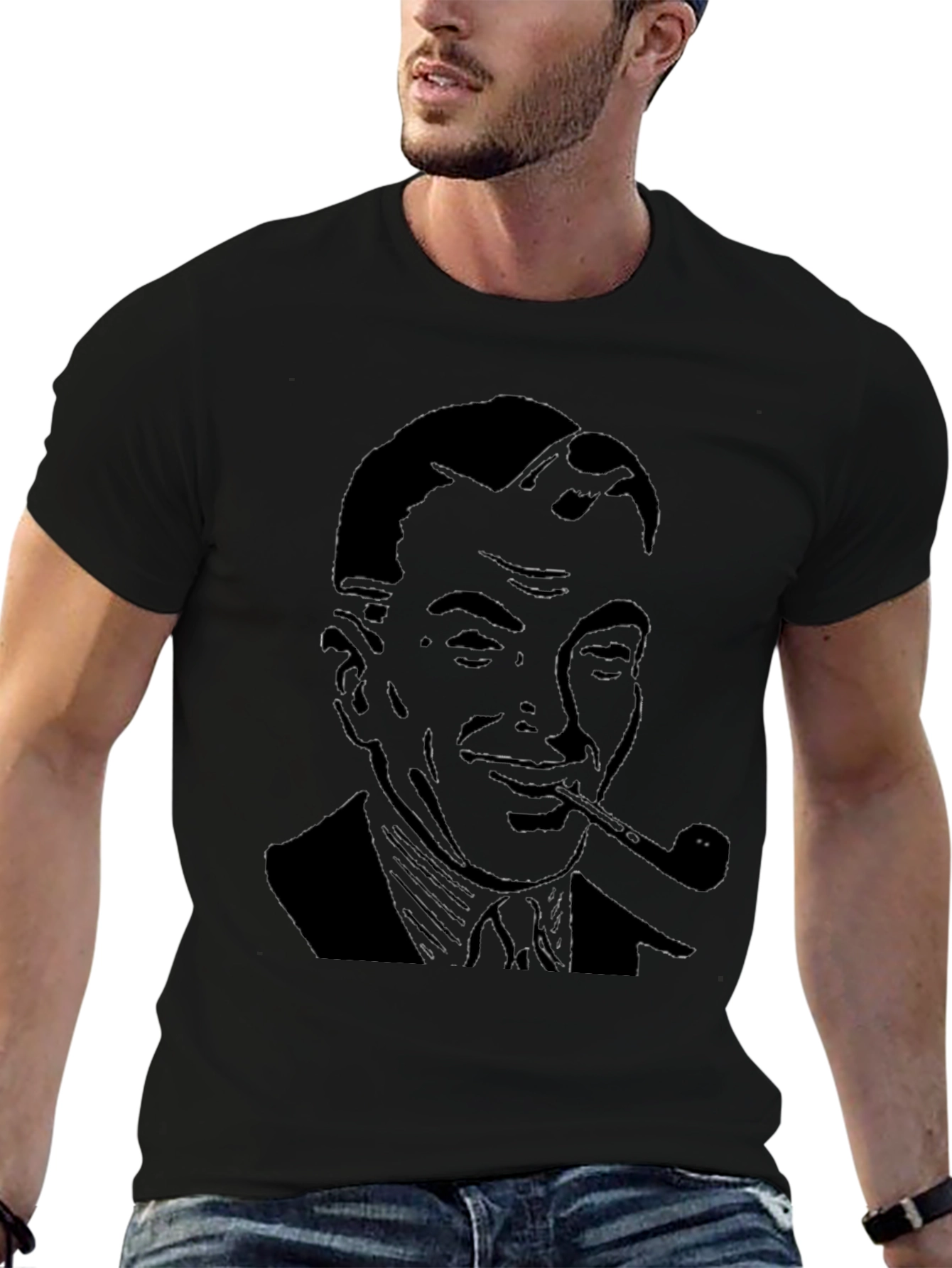 Retro Man with Pipe Graphic T-Shirt - Black