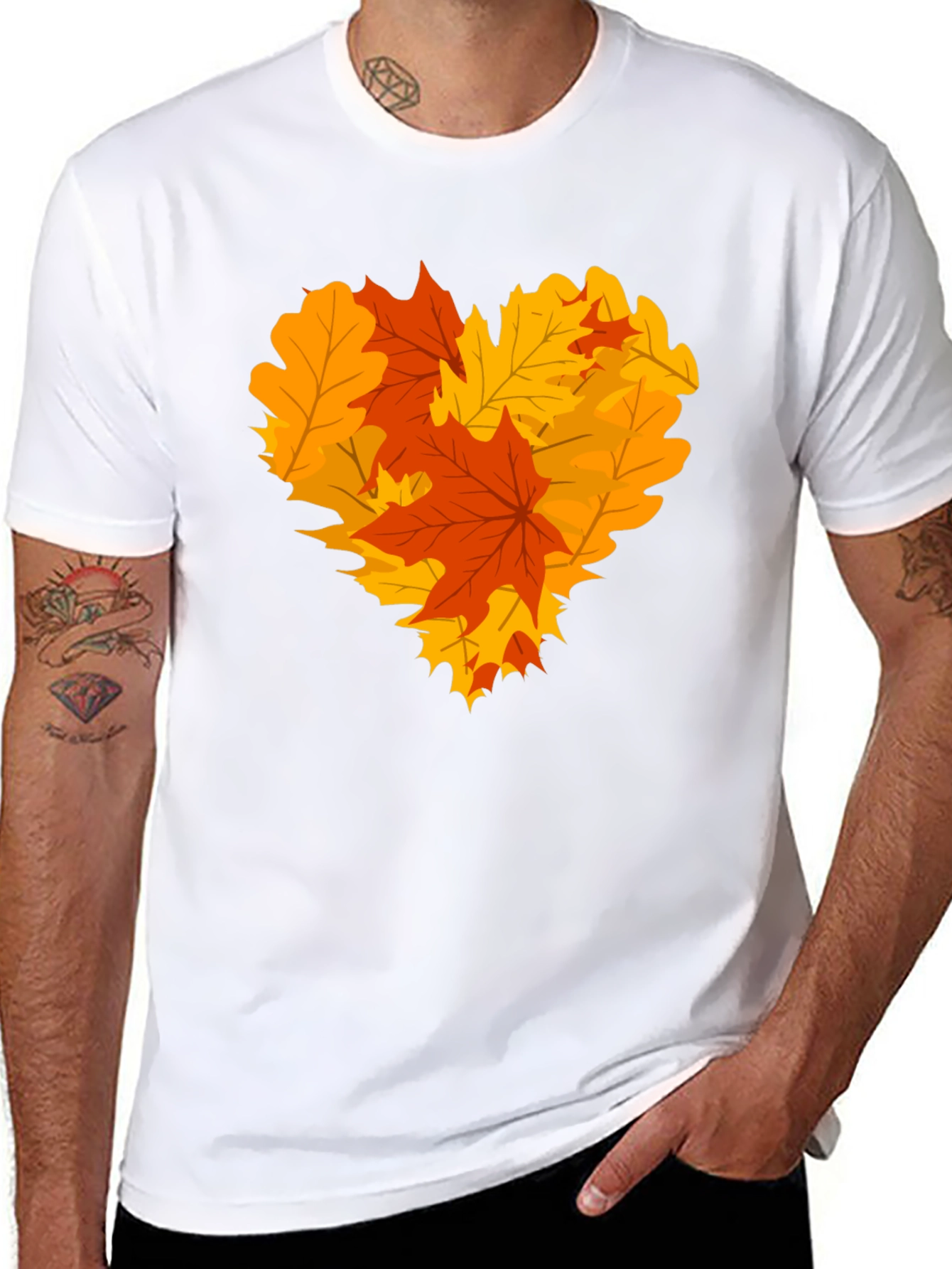 Autumn Leaves Heart Graphic T-Shirt - Fall Fashion