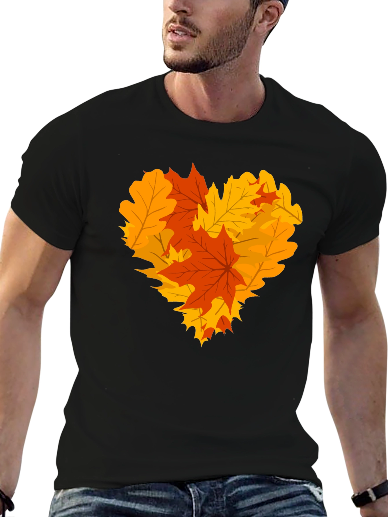 Autumn Leaves Heart Graphic T-Shirt - Fall Fashion