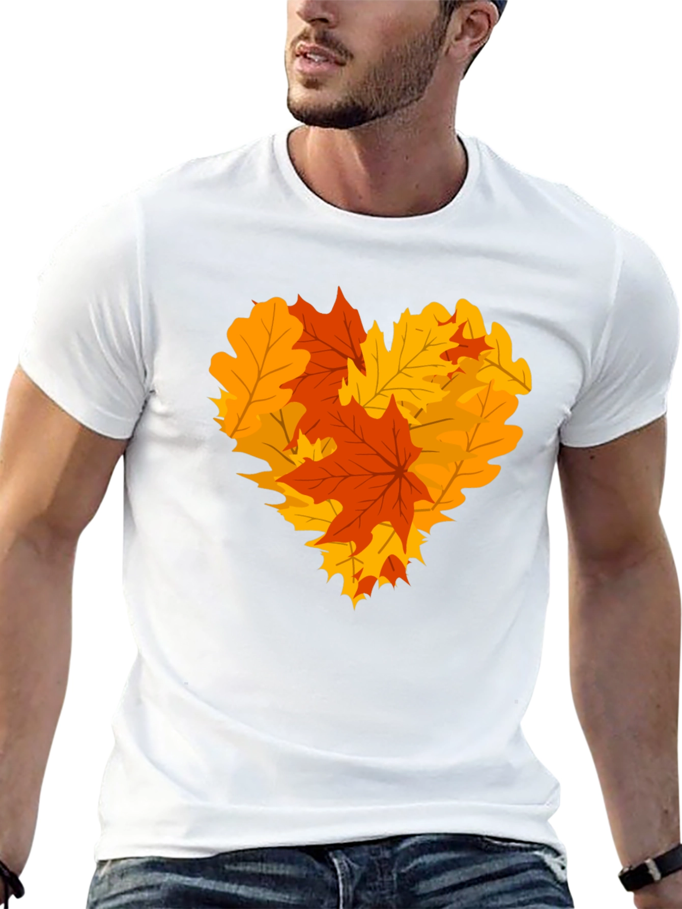 Autumn Leaves Heart Graphic T-Shirt - Fall Fashion