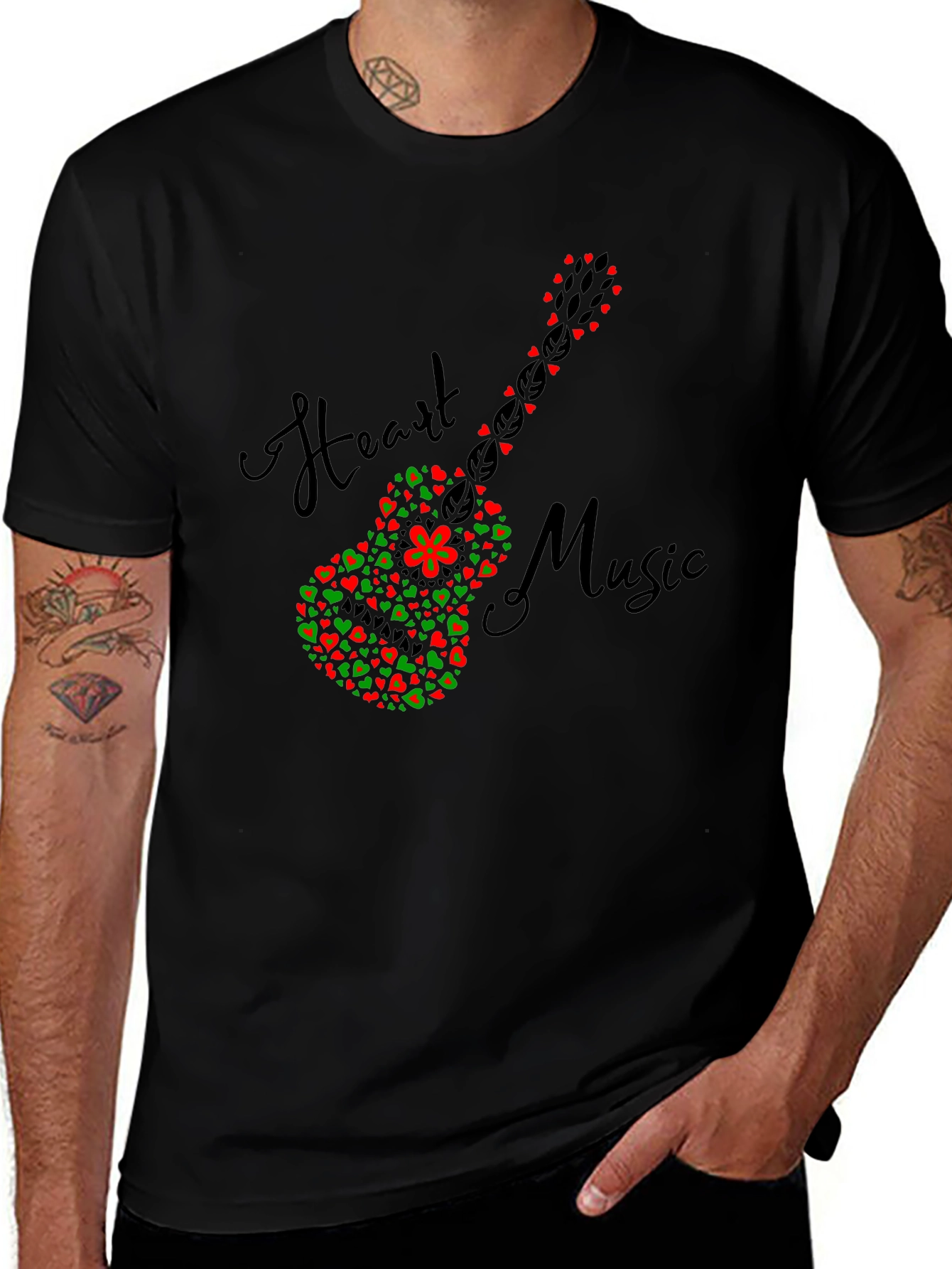 Heart Music Guitar T-Shirt - Black