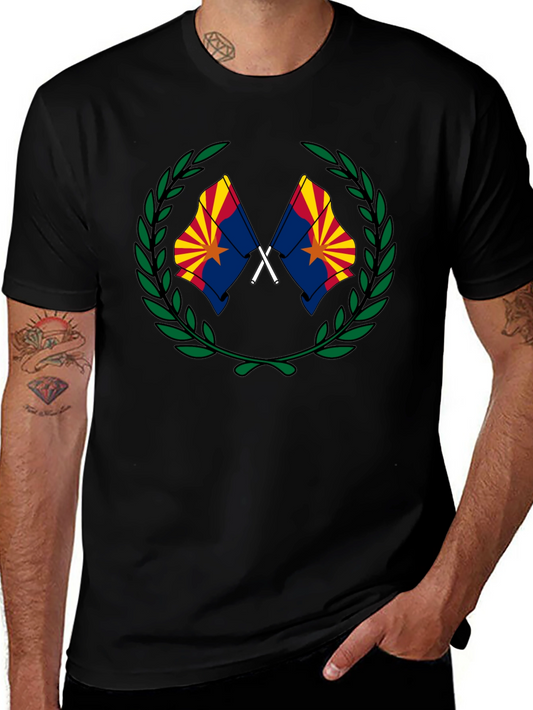 Arizona Flag T-Shirt - Crossed Flags with Laurel Wreath Design