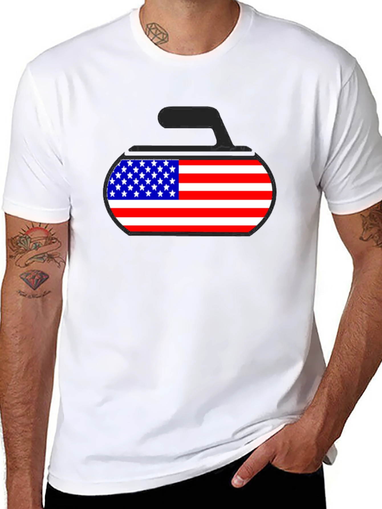 American Flag Curling Stone Graphic Tee
