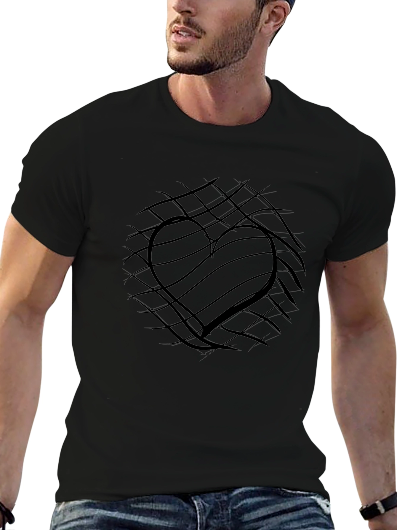 Abstract Heart Graphic Black T-Shirt