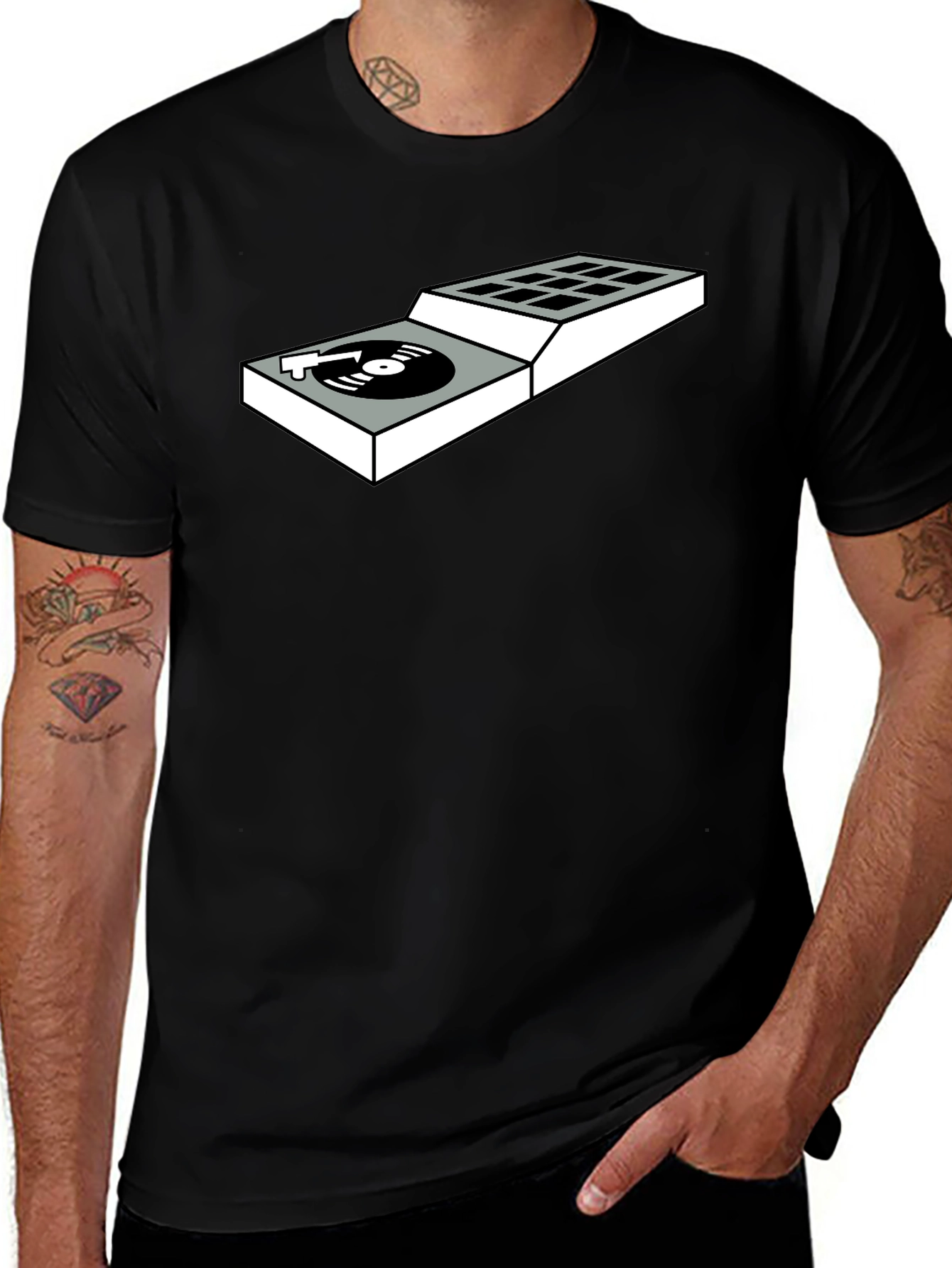 DJ Turntable Graphic Tee - Black Cotton T-Shirt