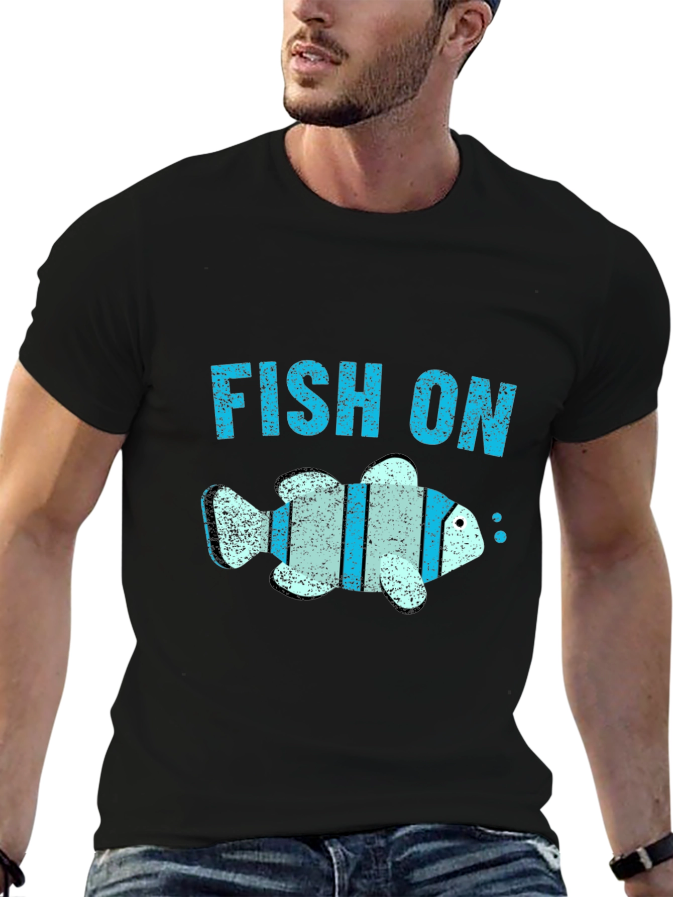 Fish On Graphic Tee - Black Cotton Comfort