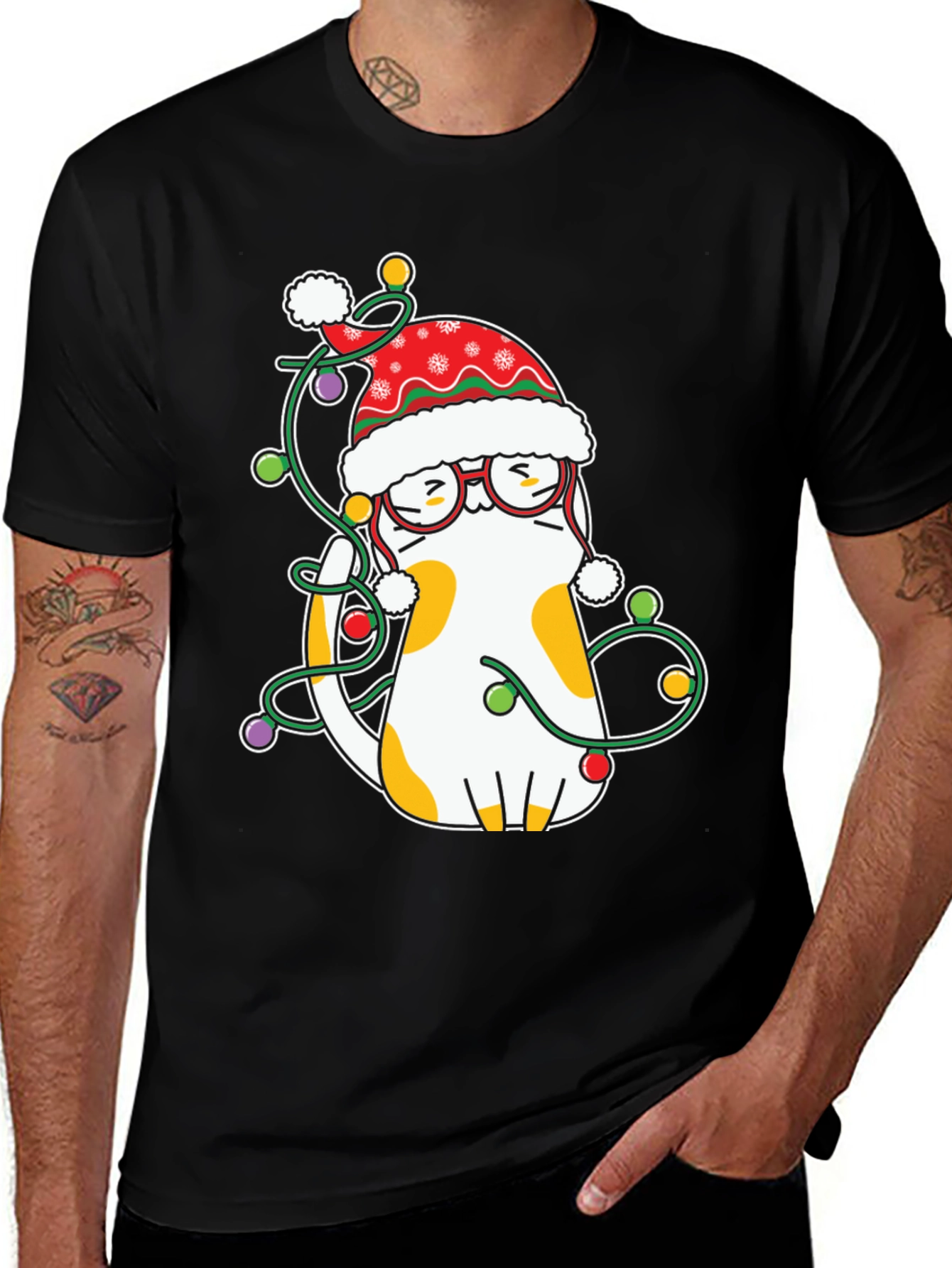 Festive Cat Christmas Lights T-Shirt