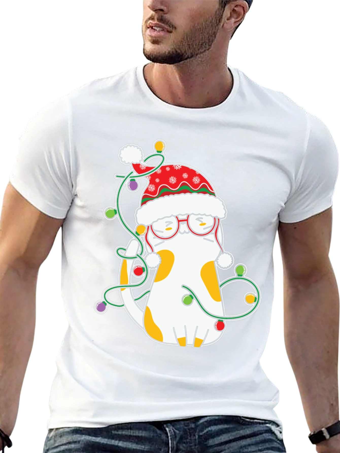 Festive Cat Christmas Lights T-Shirt