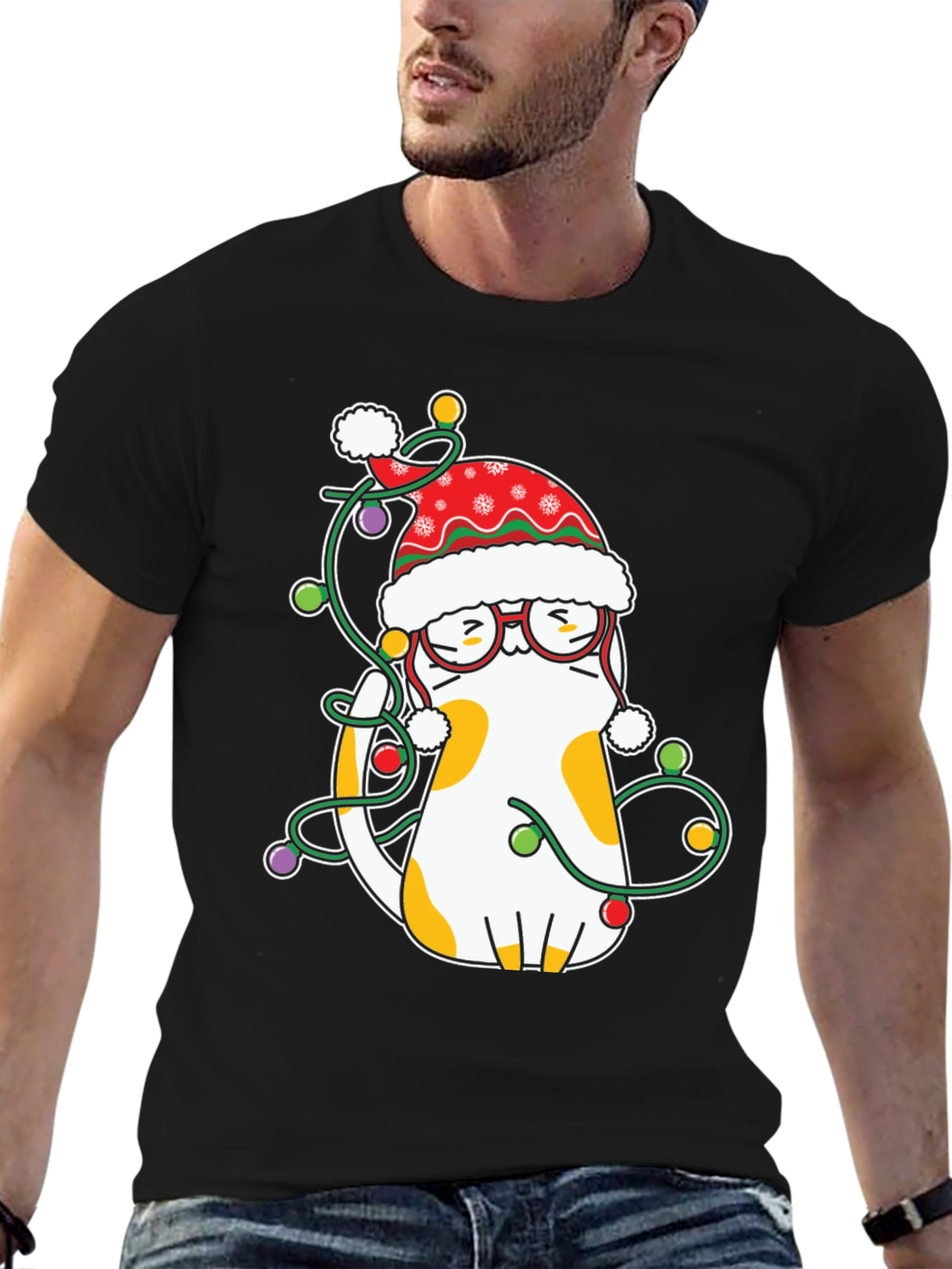 Festive Cat Christmas Lights T-Shirt