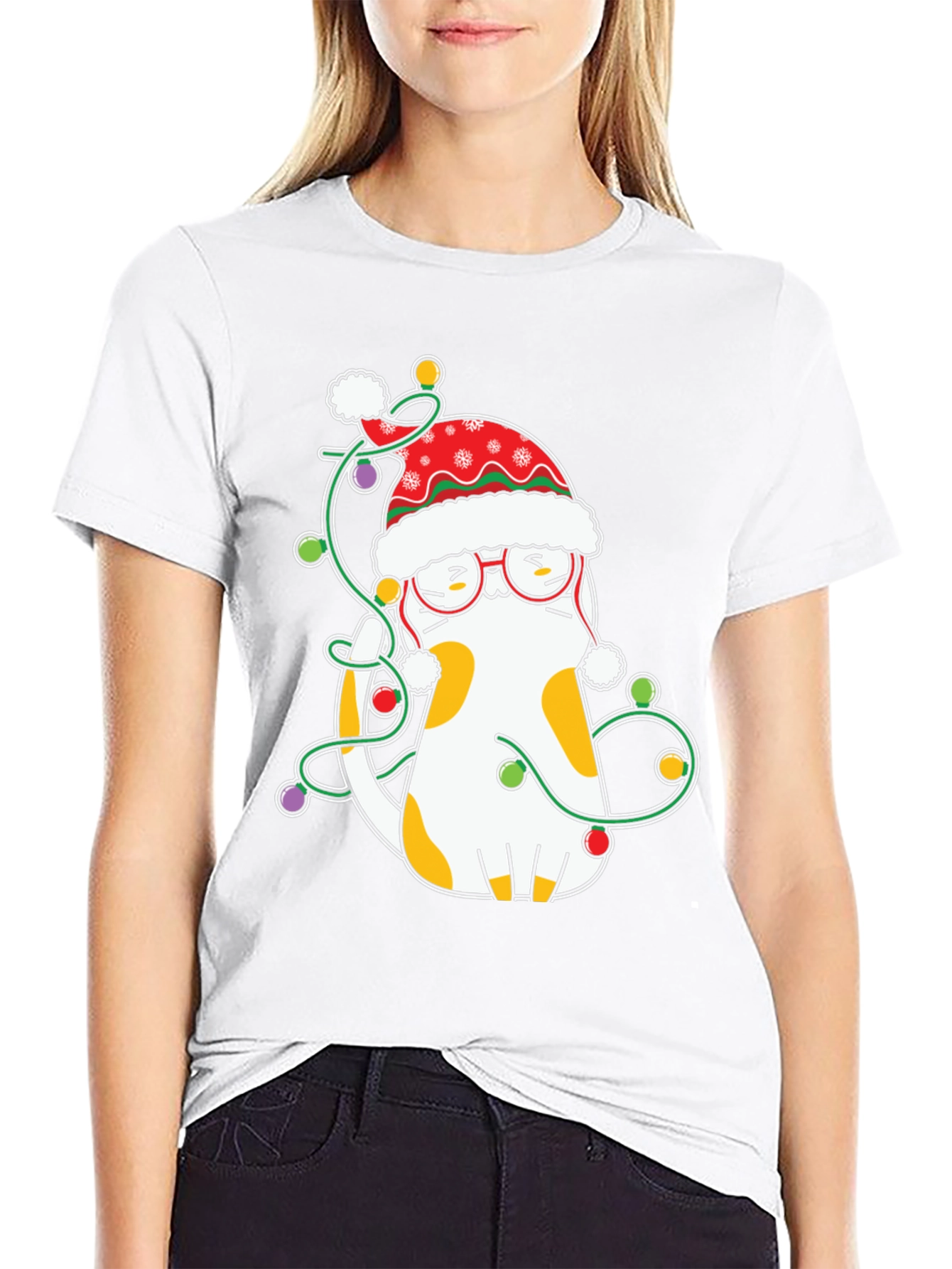 Festive Cat Christmas Lights T-Shirt
