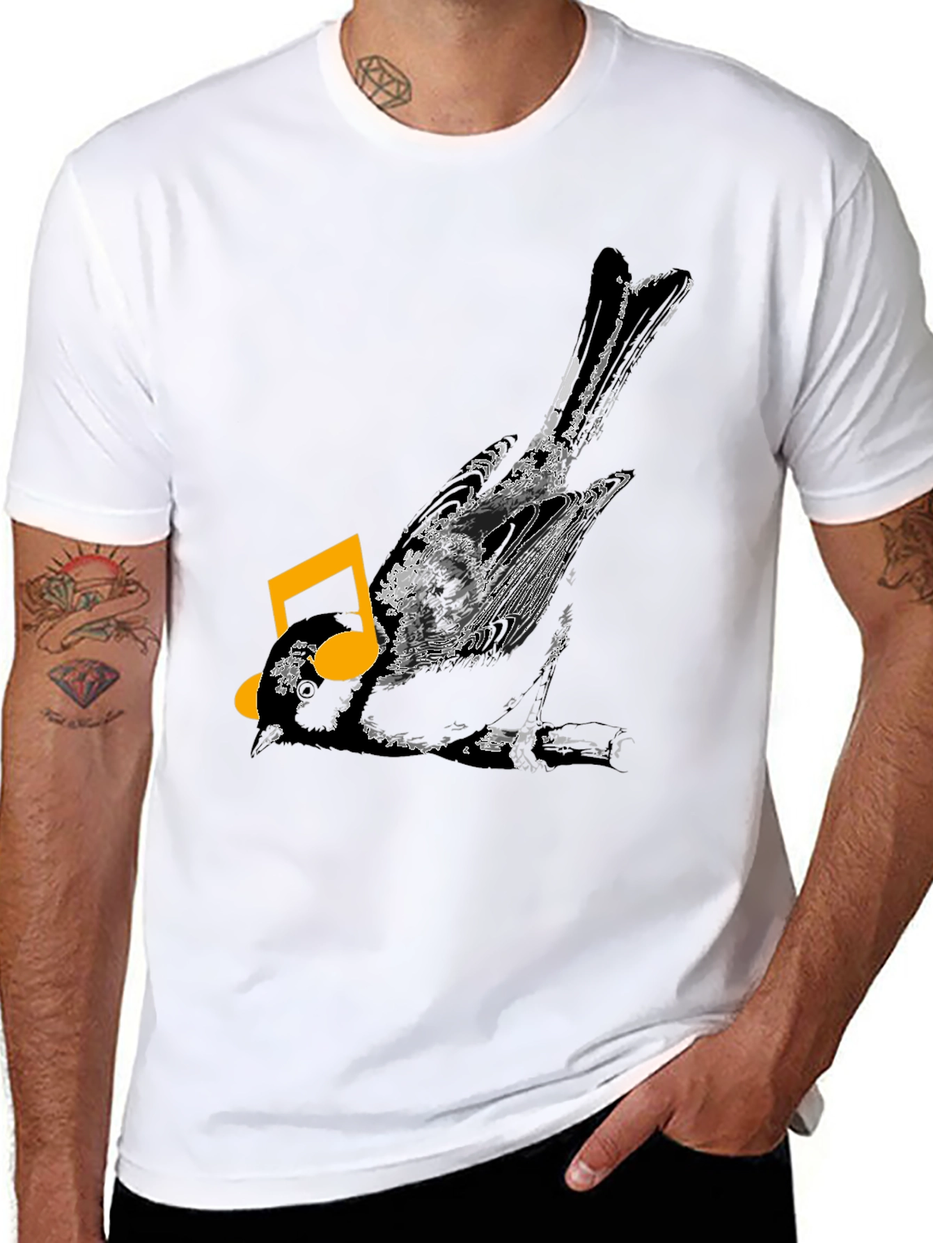 Bird & Music Note Graphic Black T-Shirt