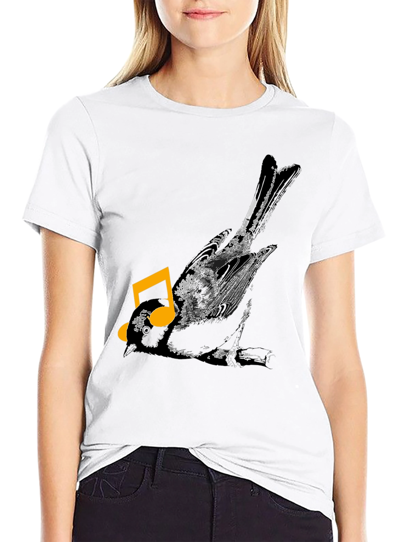 Bird & Music Note Graphic Black T-Shirt