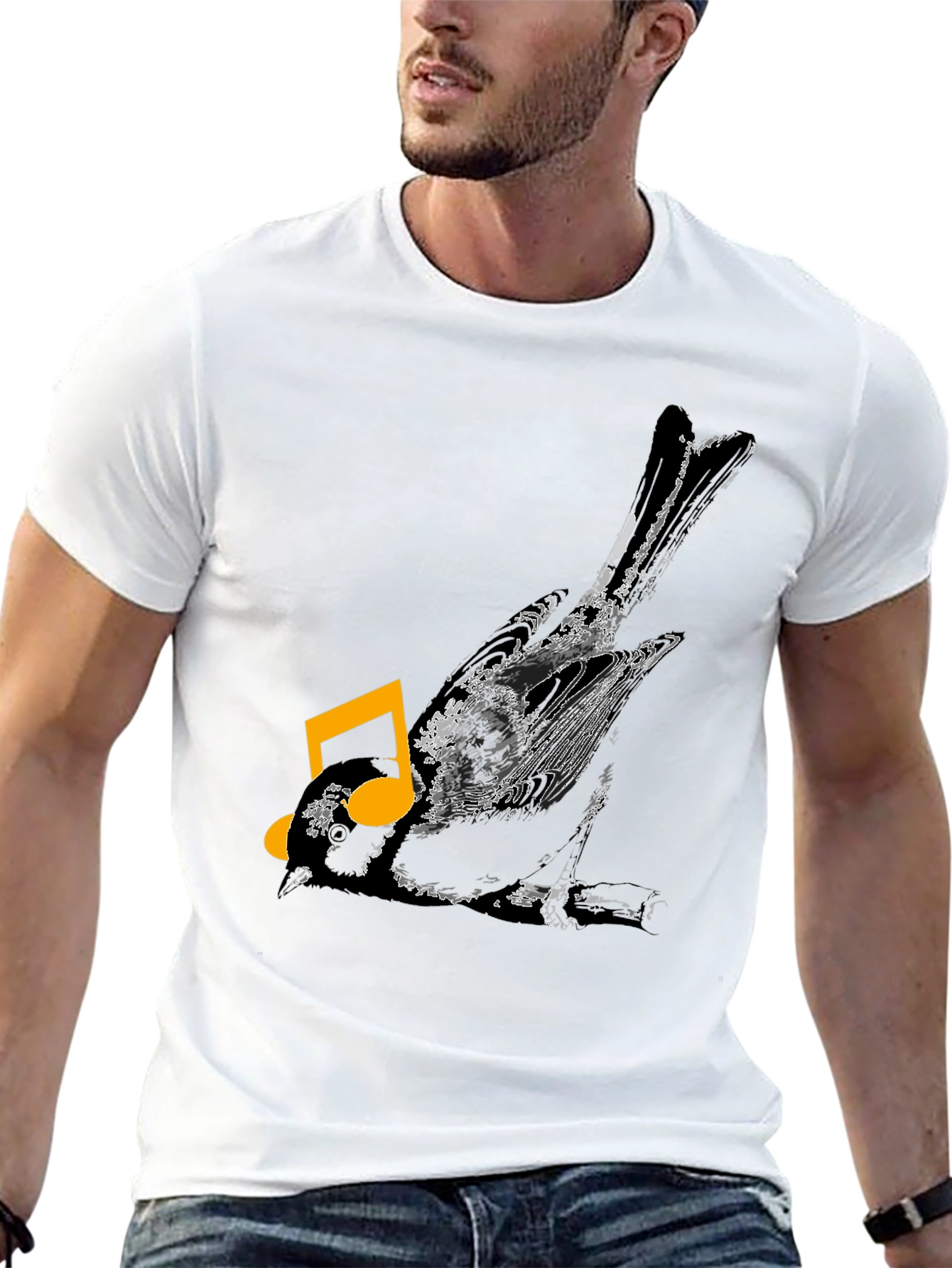 Bird & Music Note Graphic Black T-Shirt