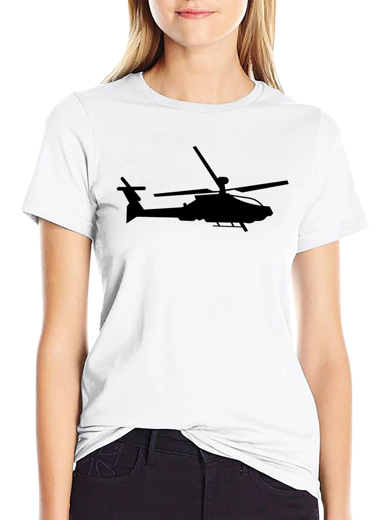 Apache Helicopter Silhouette T-Shirt - Black