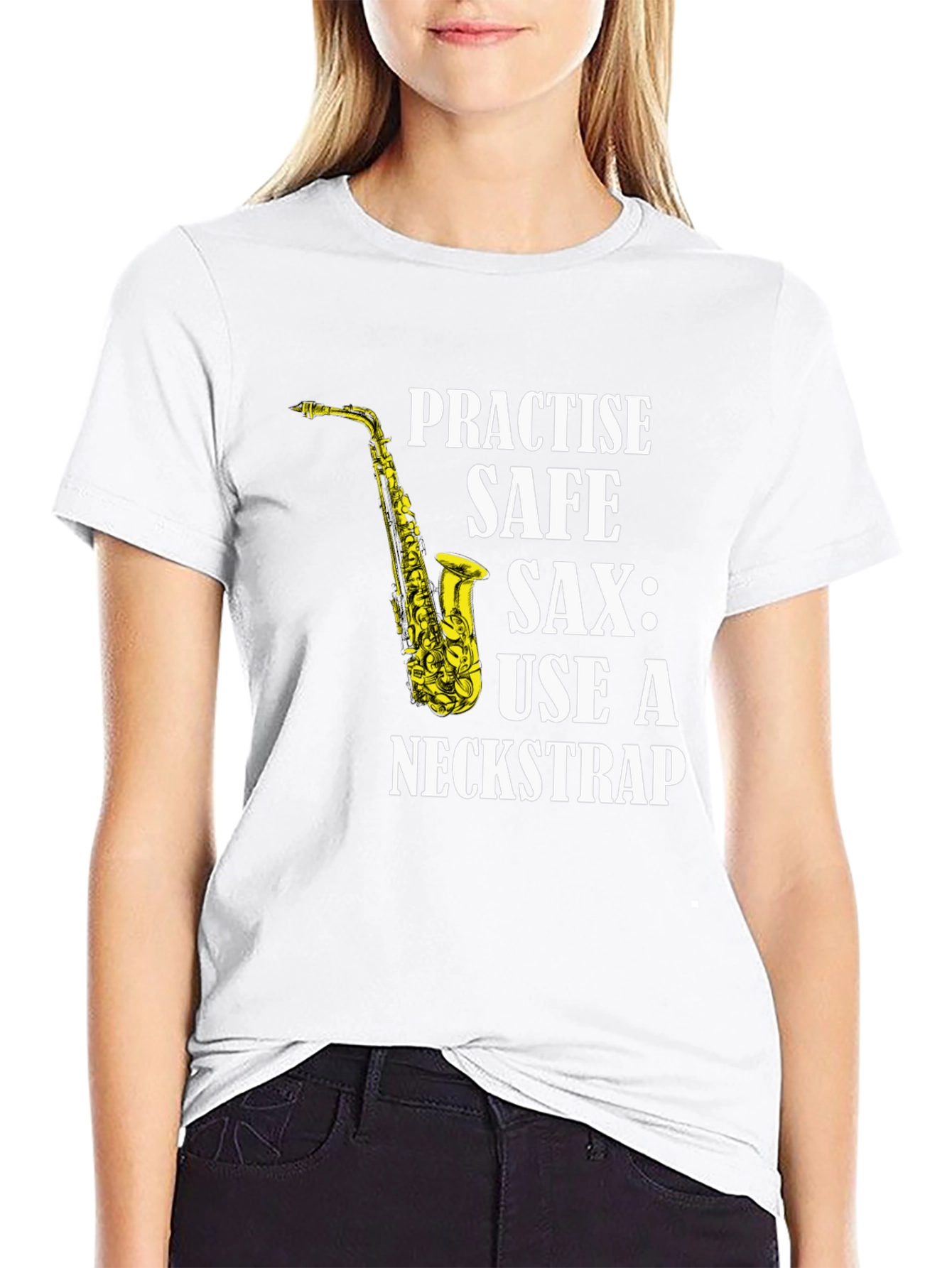 Practise Safe Saxophone T-Shirt - Use a Neckstrap