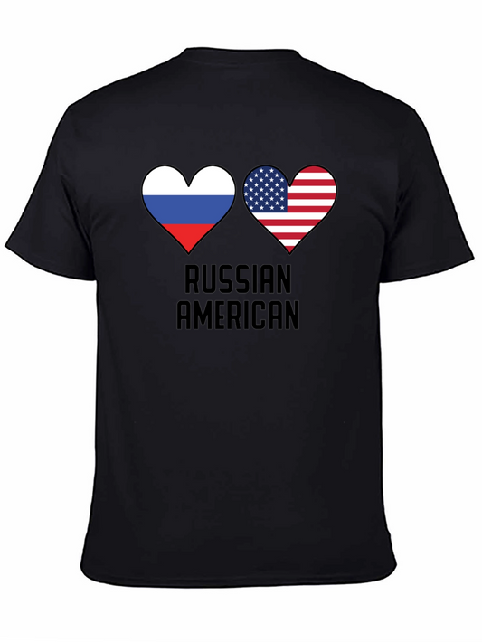 Russian American Flag Heart T-Shirt