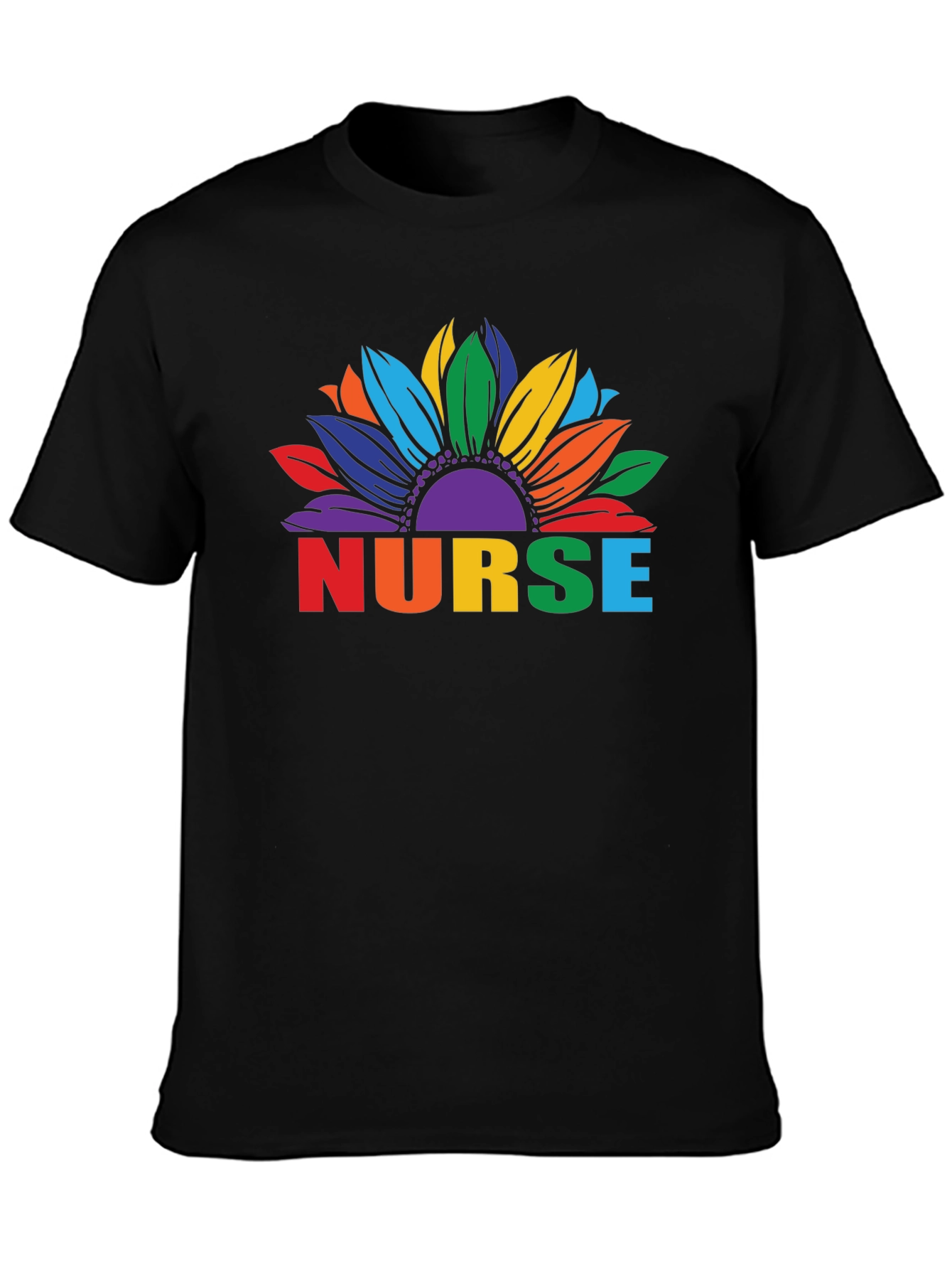 Rainbow Sunflower Nurse Graphic T-Shirt