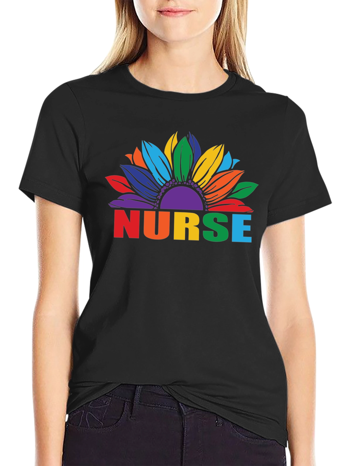 Rainbow Sunflower Nurse Graphic T-Shirt