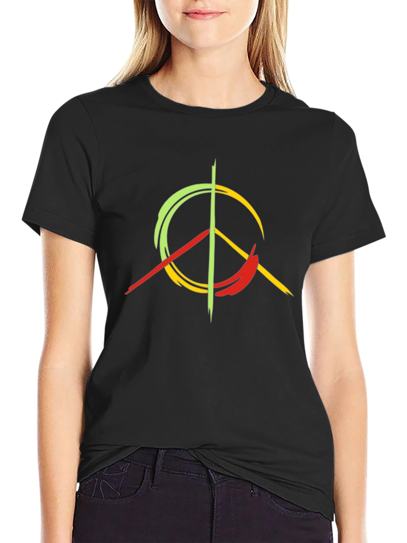 Peace Sign Graphic Tee - Black Cotton Blend