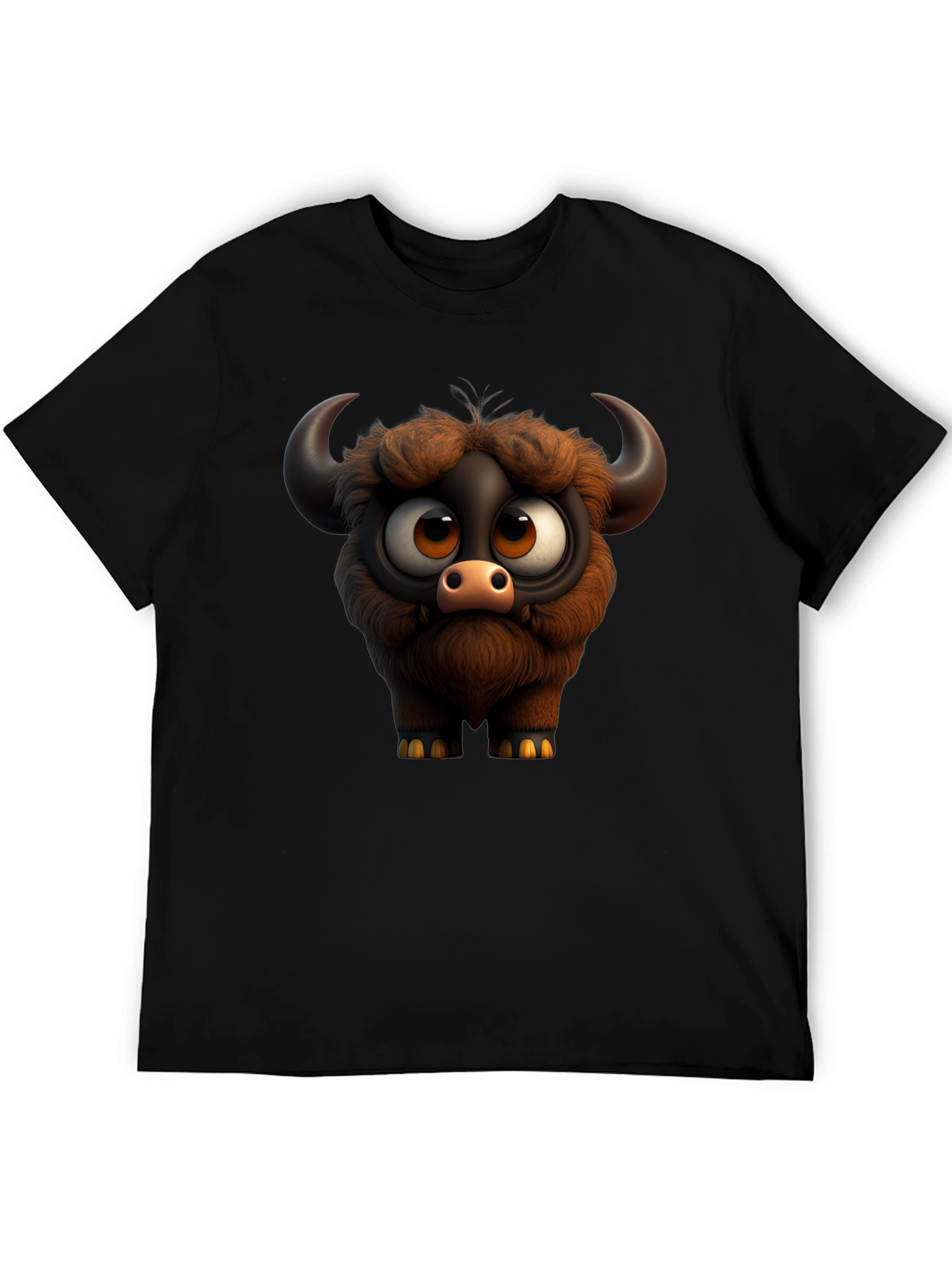 Cute Cartoon Buffalo Graphic Tee - Black