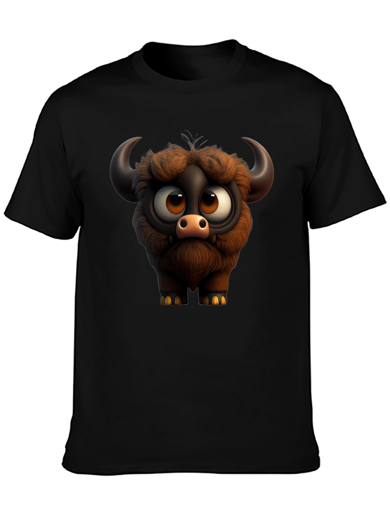 Cute Cartoon Buffalo Graphic Tee - Black