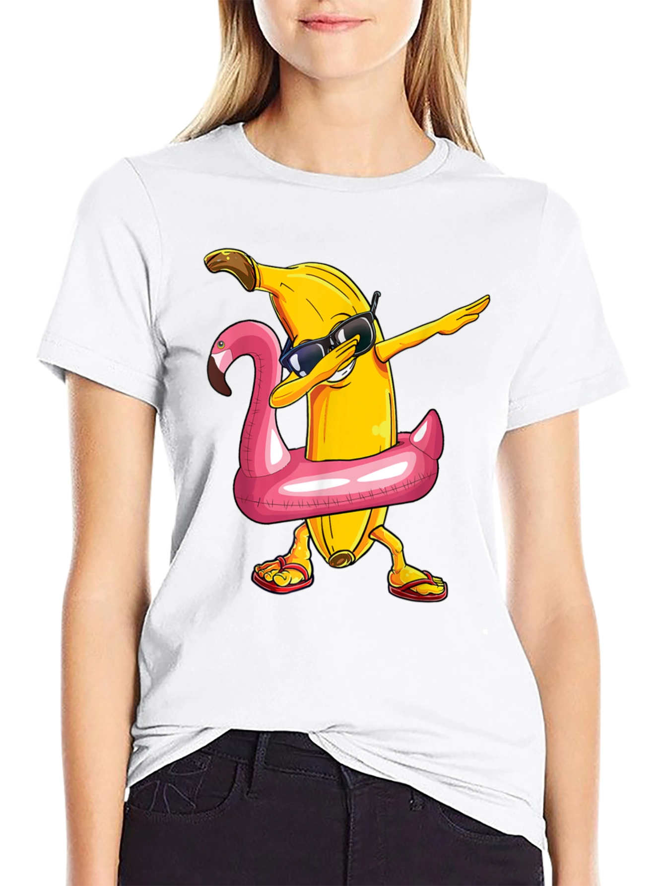 Banana Dabbing in Flamingo Float T-Shirt