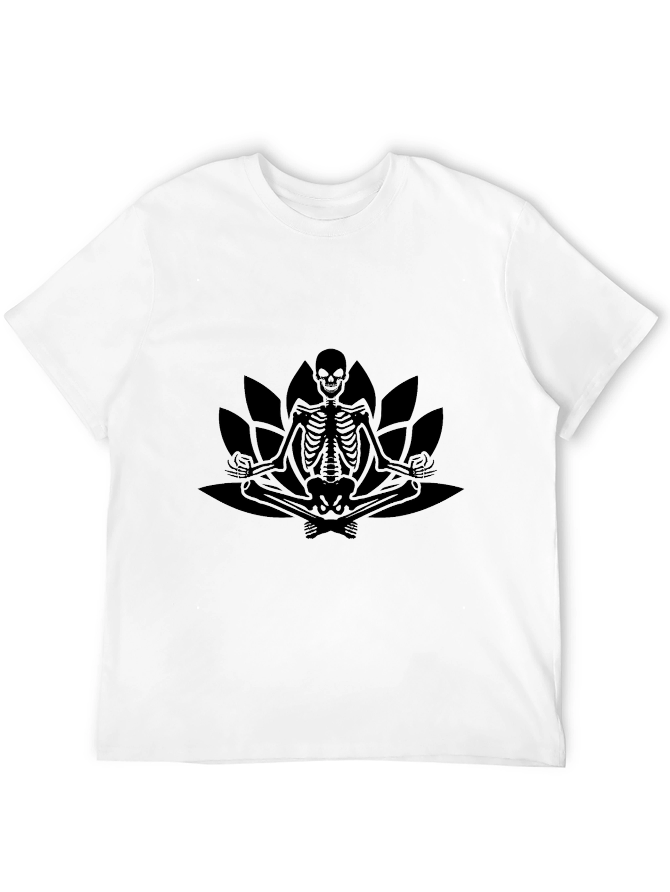 Meditating Skeleton Lotus Graphic Tee - Black