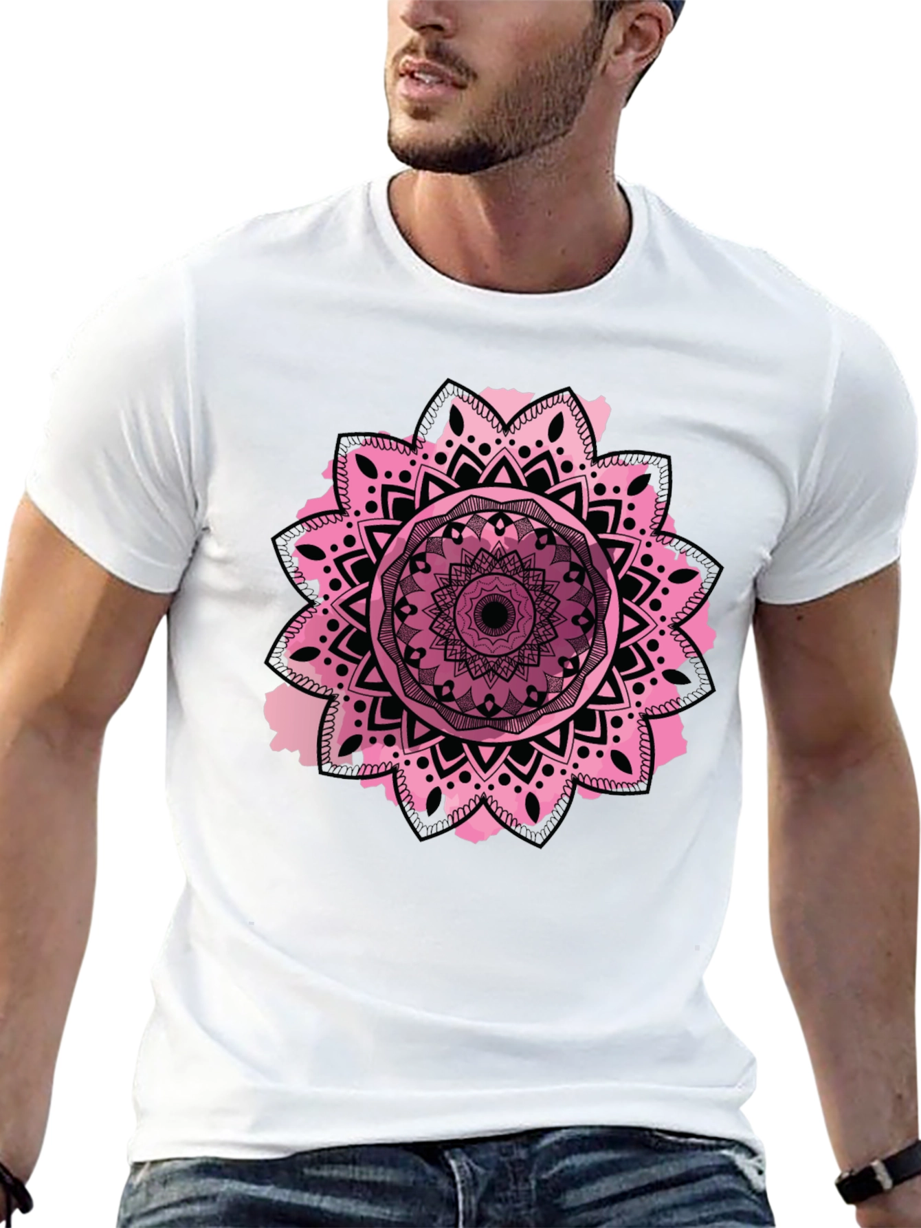 Mandala Design Mens Black T-Shirt