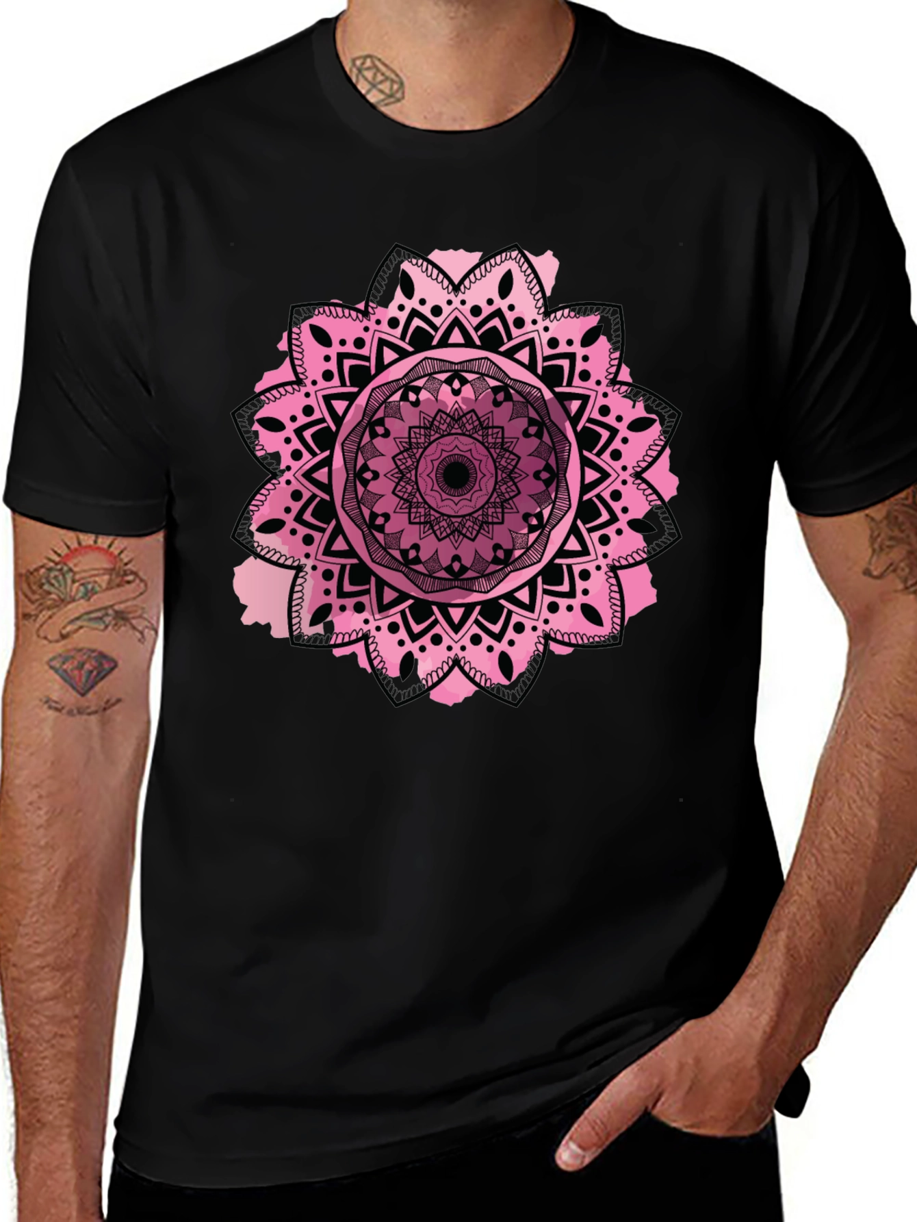Mandala Design Mens Black T-Shirt