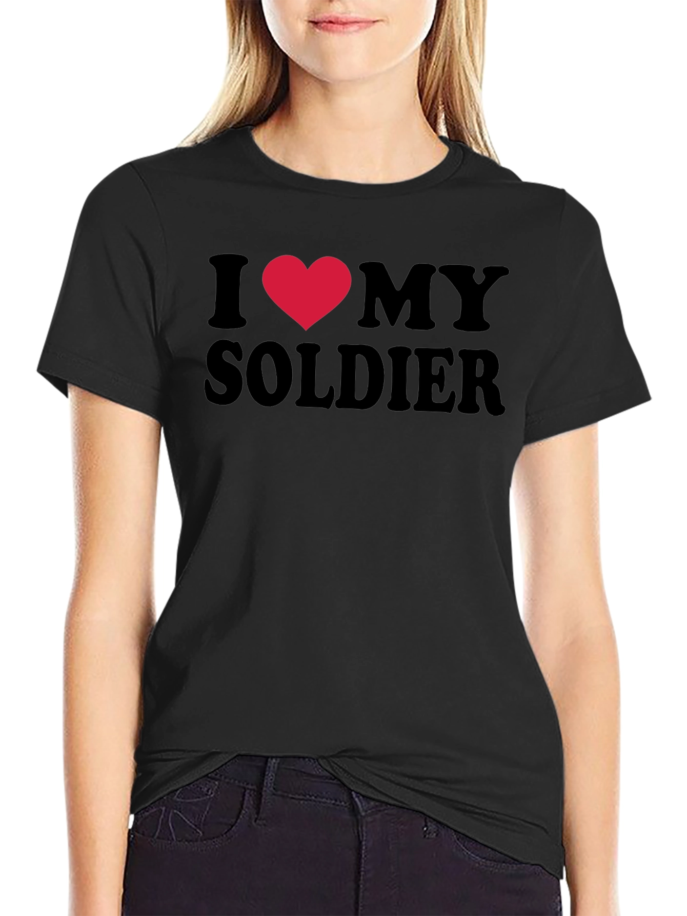 I Heart My Soldier T-Shirt - Black Graphic Tee