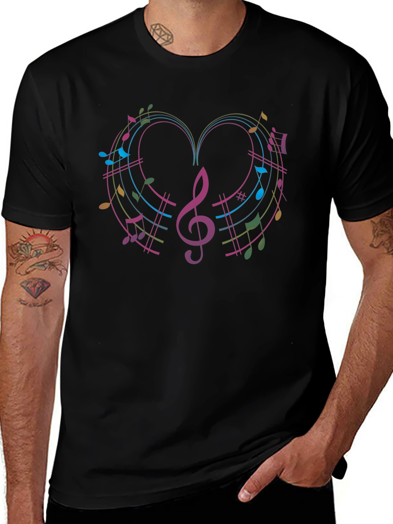 Musical Heart Graphic Black T-Shirt