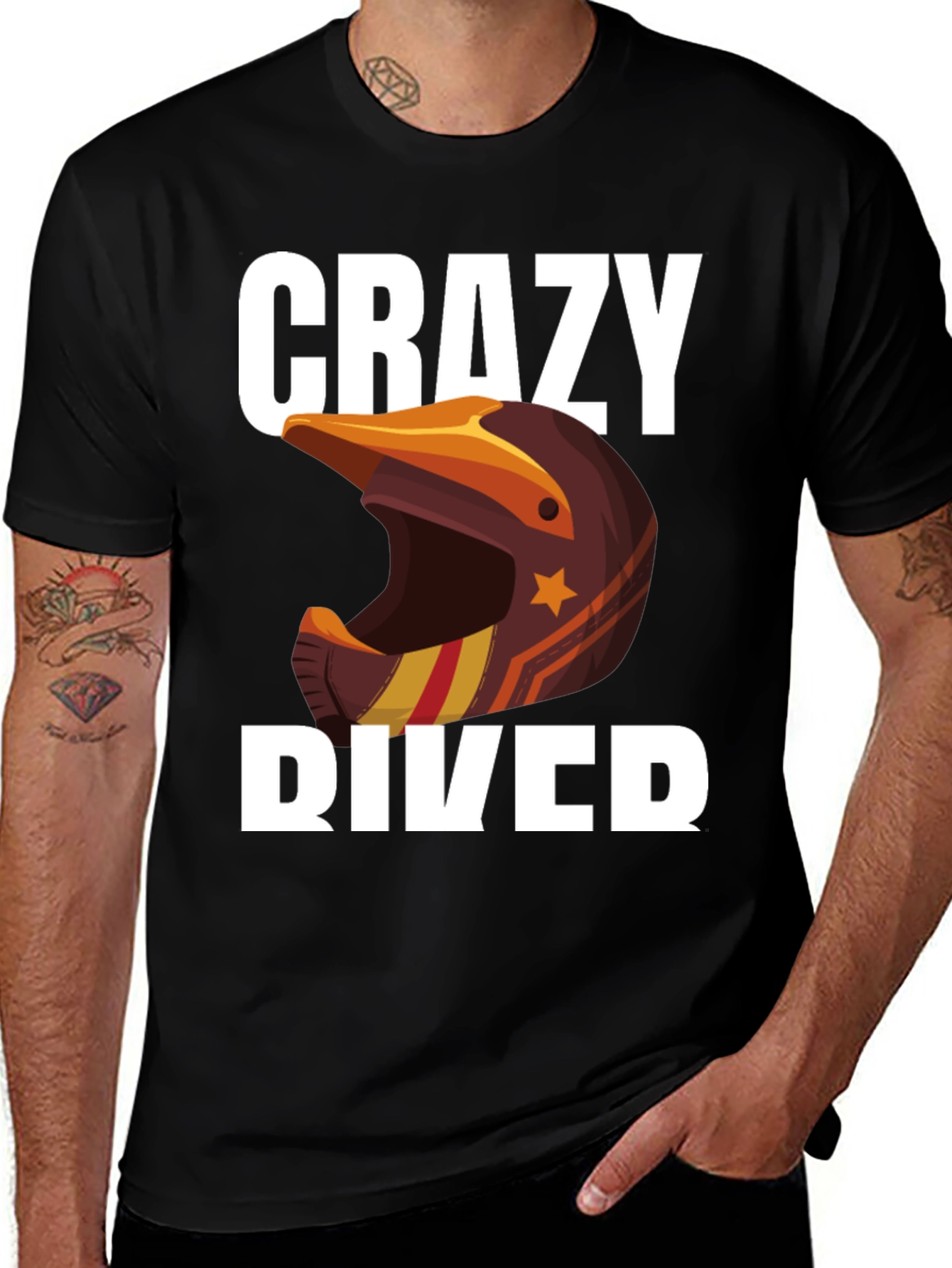 Crazy Rider Graphic Tee - Motorcycle Helmet Design