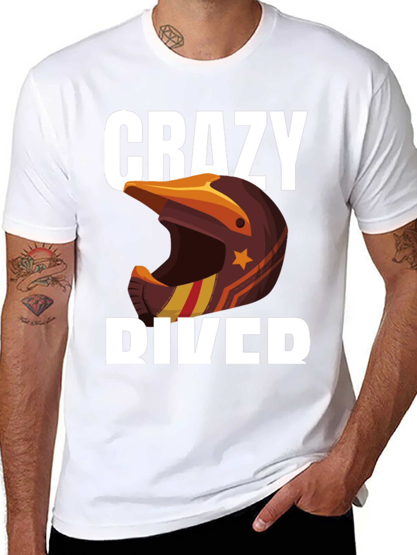 Crazy Rider Graphic Tee - Motorcycle Helmet Design
