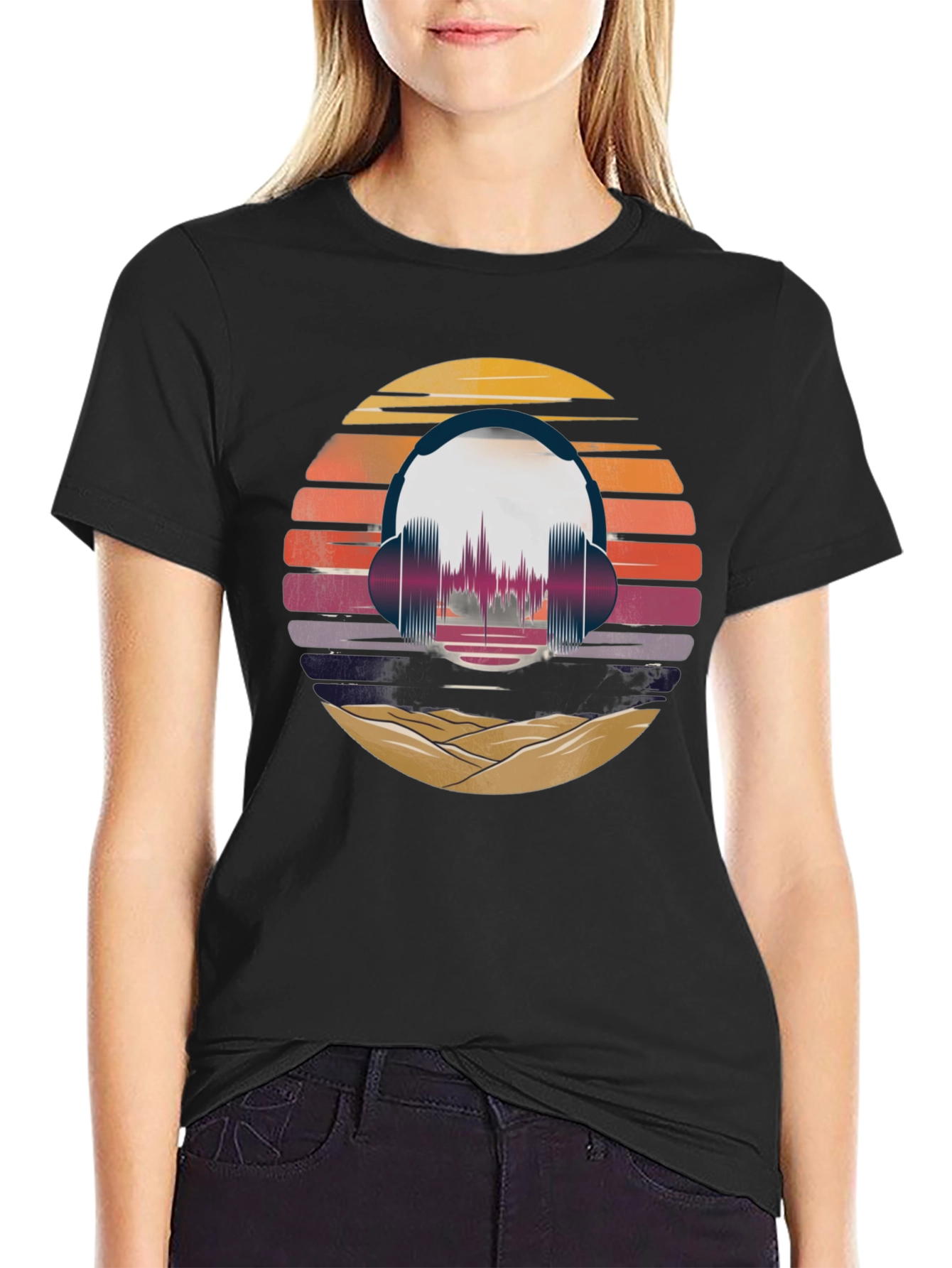 Retro Sunset Headphone Graphic Tee