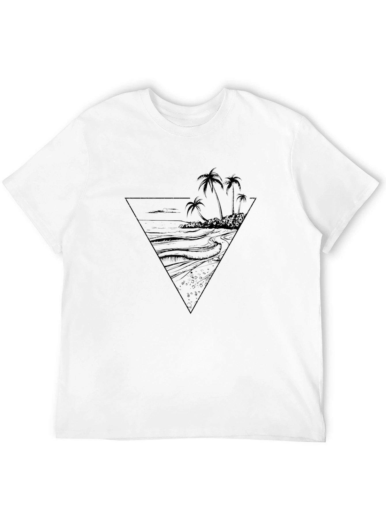 Black T-Shirt with Tropical Beach Graphic