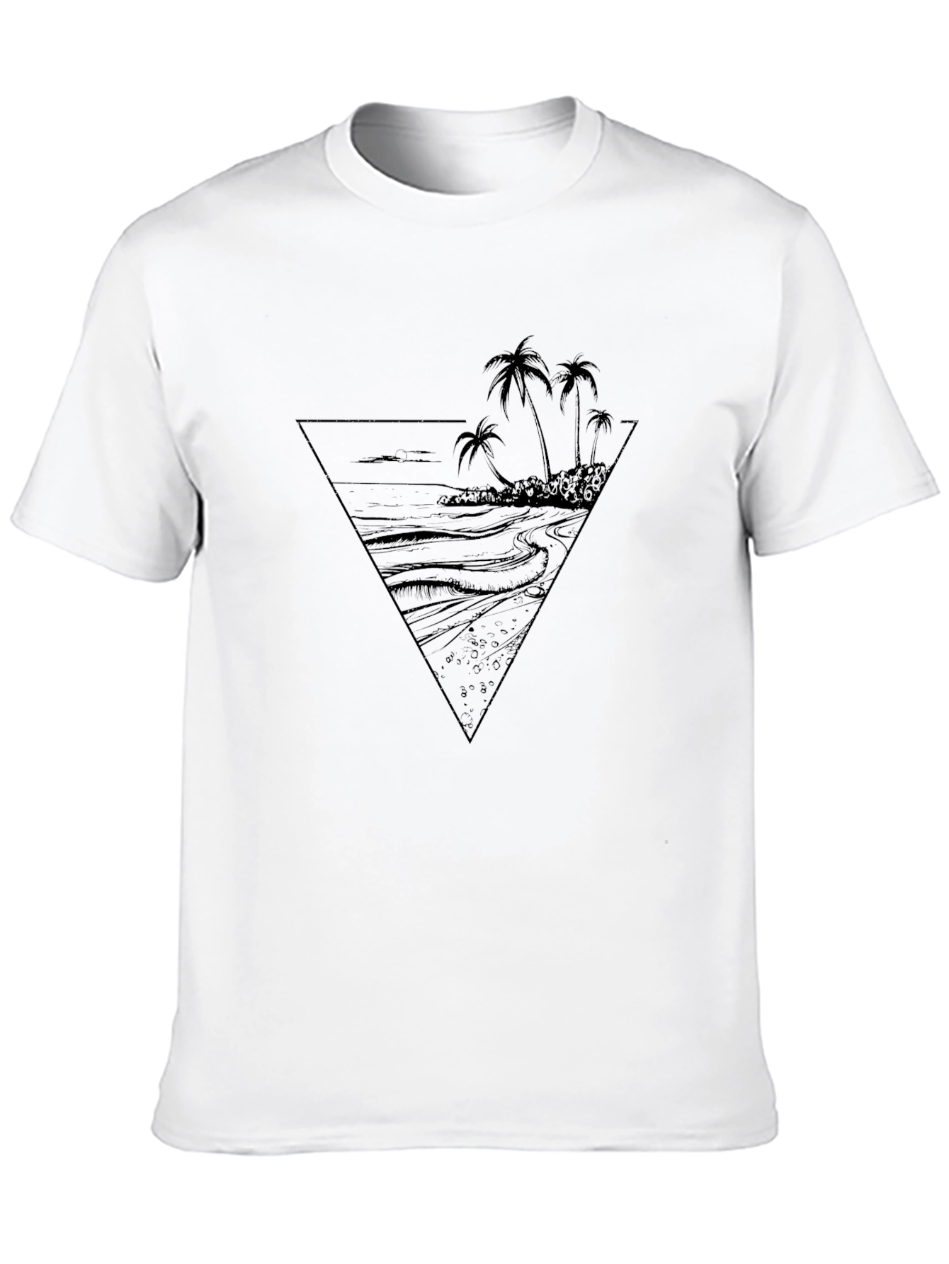 Black T-Shirt with Tropical Beach Graphic