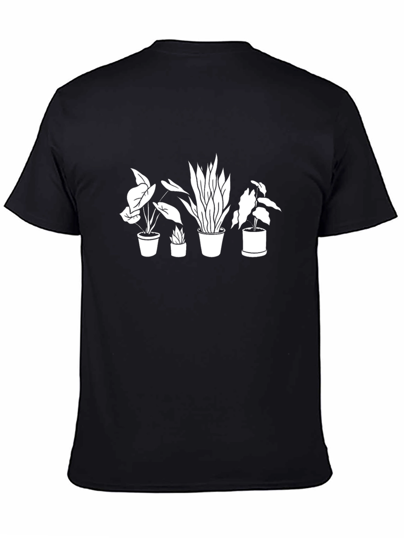 Stylish Potted Plants Graphic Tee - Black