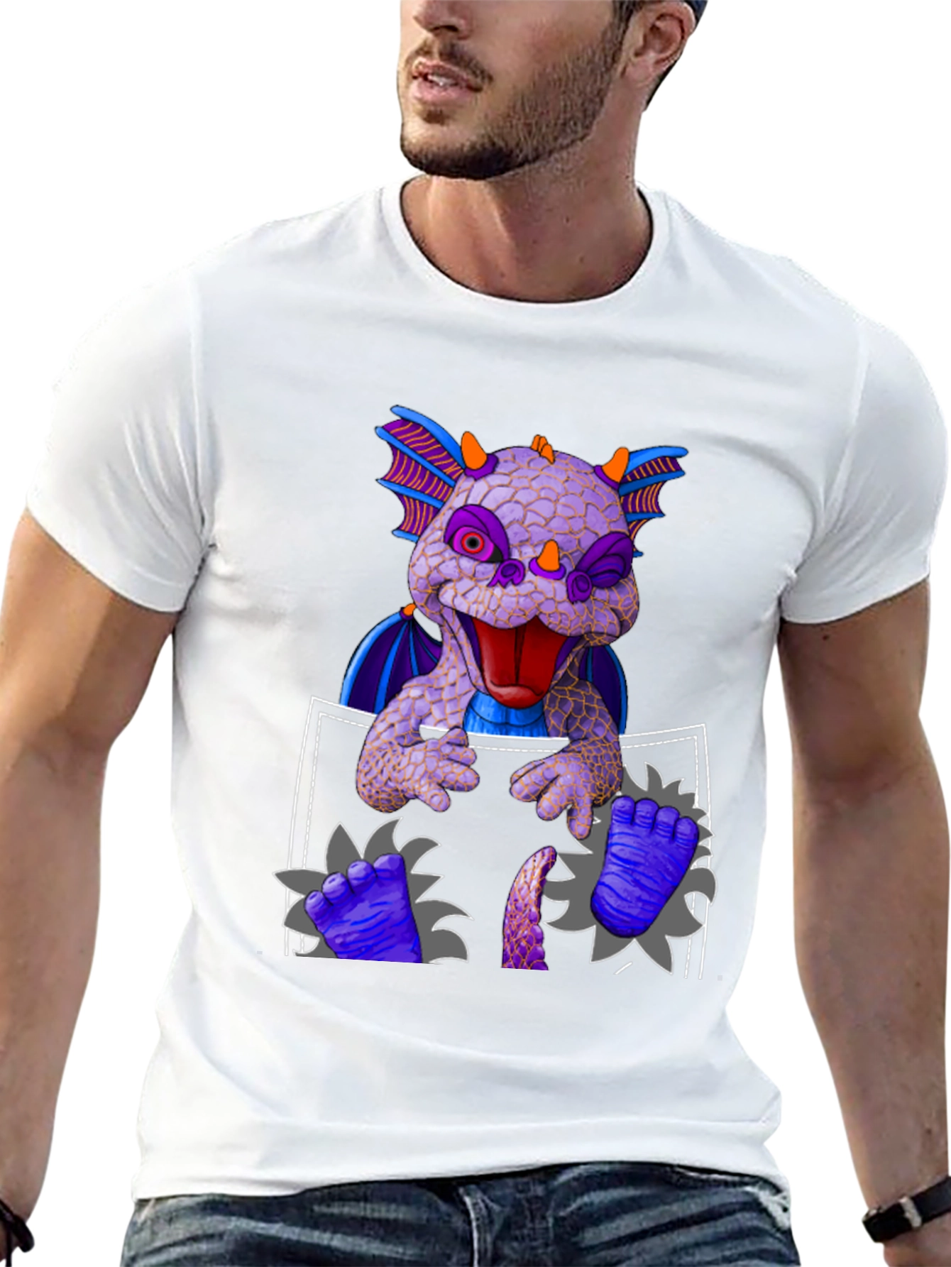 Dragon Pocket T-Shirt: Whimsical Creature Design