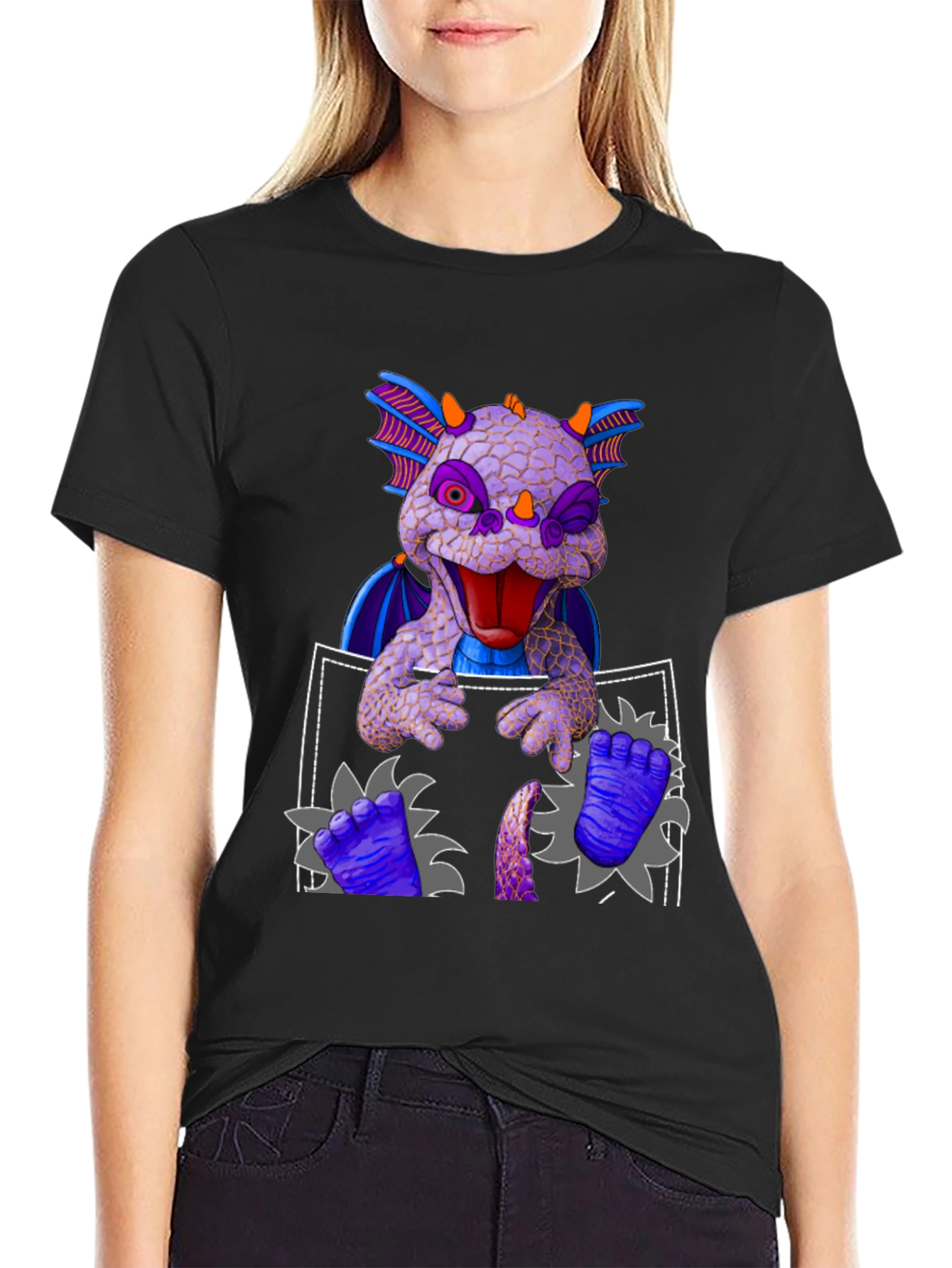 Dragon Pocket T-Shirt: Whimsical Creature Design