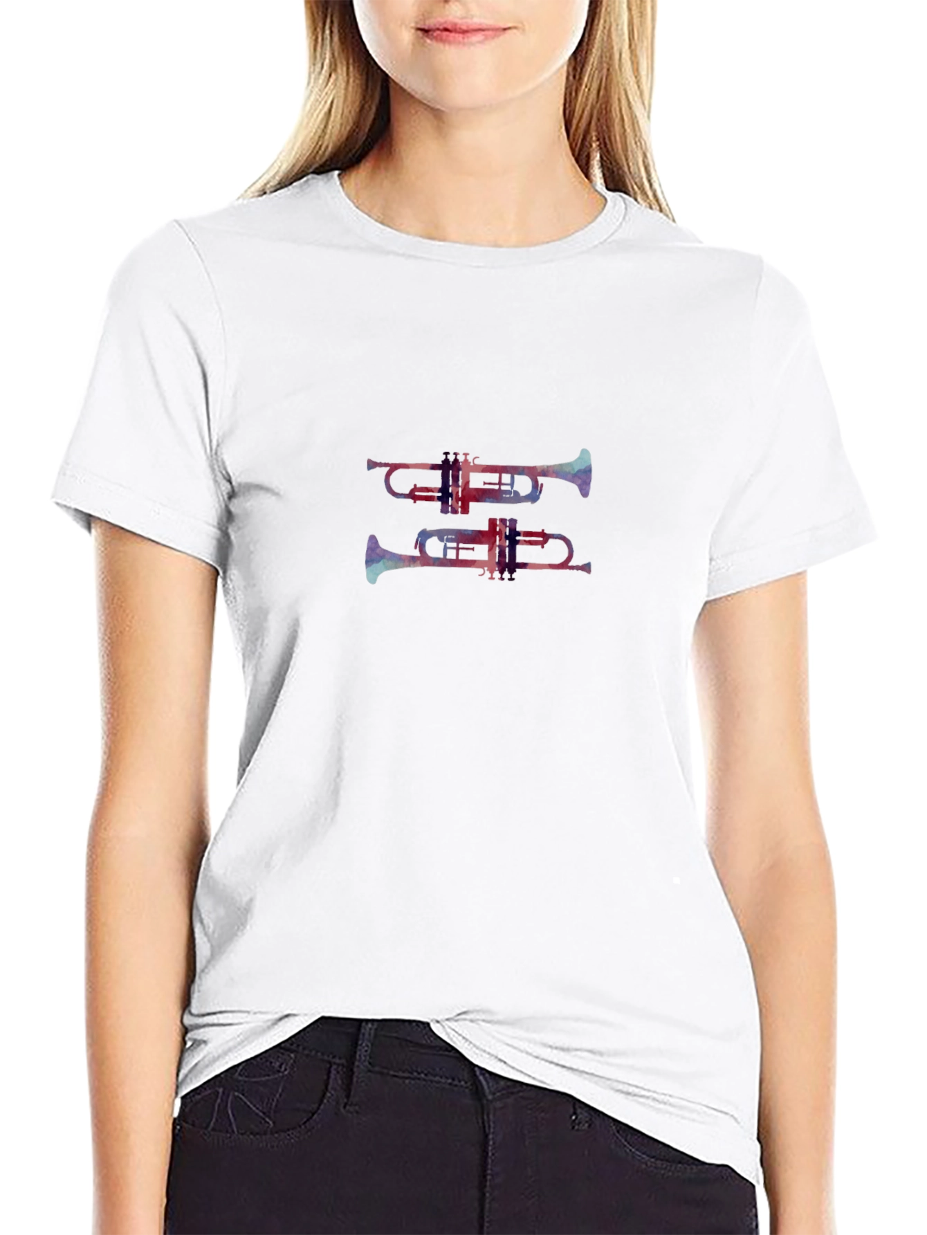 Abstract Trumpet Print Black T-Shirt